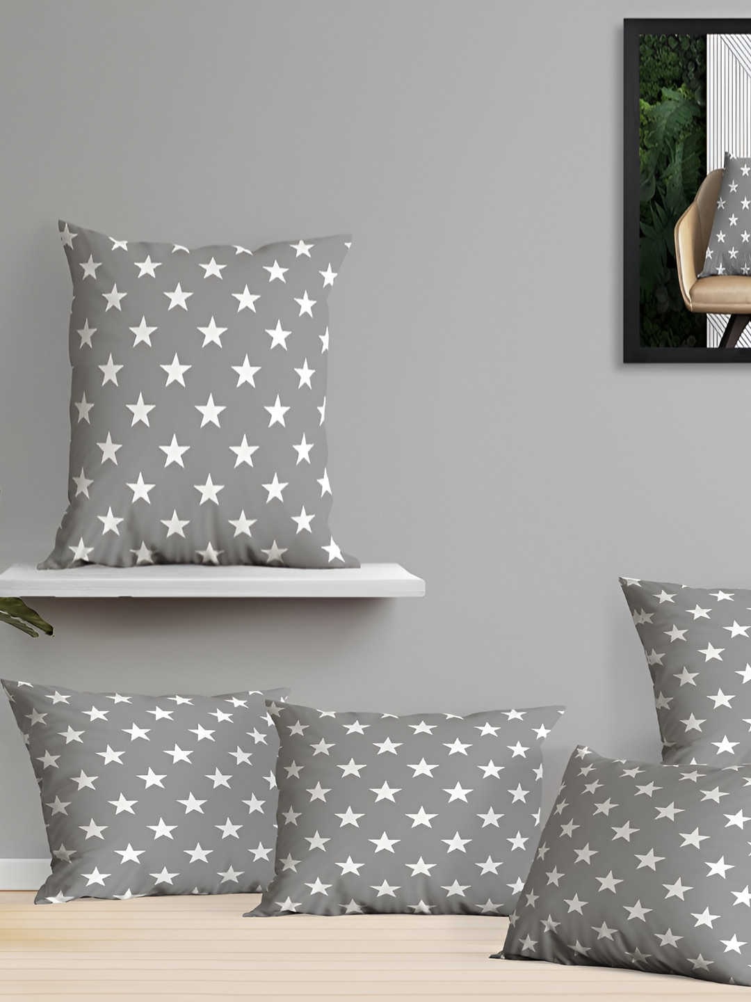 

OASIS Grey & White 5 Pieces Ethnic Motifs Square cotton Cushion Covers