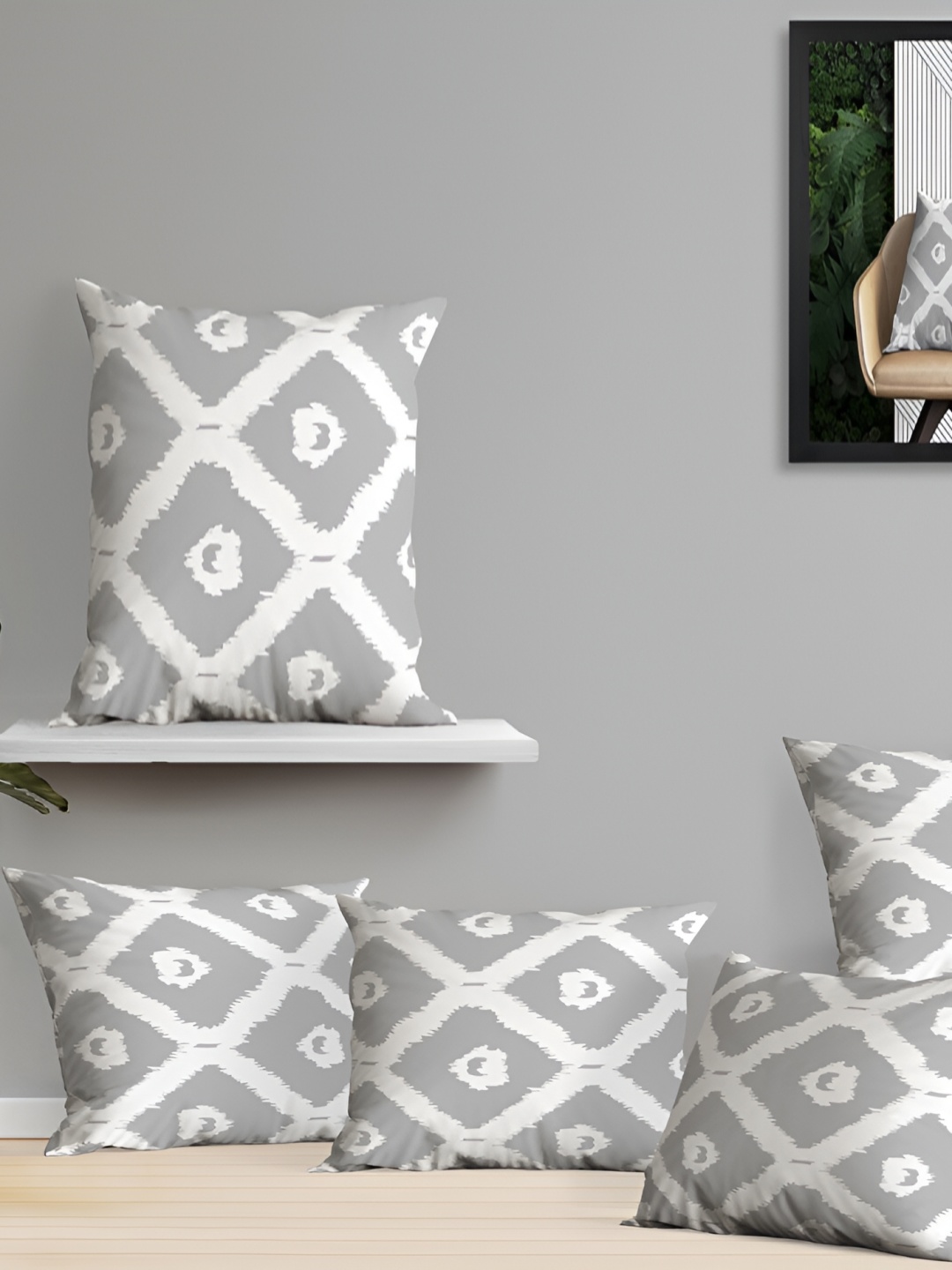 

OASIS Grey & White 5 Pieces Geometric Cotton Square Cushion Covers