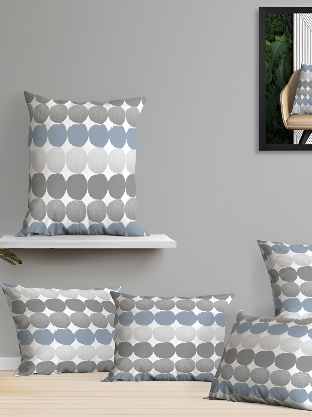 

OASIS Grey Set of 5 Geometric Square Cotton Cushion Covers