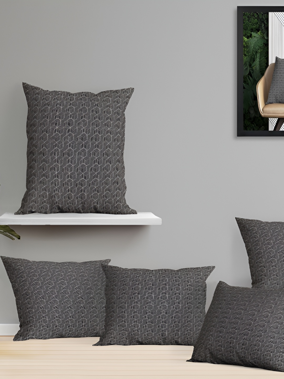 

OASIS Black 5 Pieces Geometric Cotton Square Cushion Covers