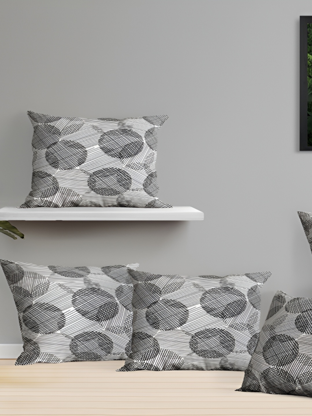 

OASIS Grey 5 Pieces Geometric Cotton Square Cushion Covers