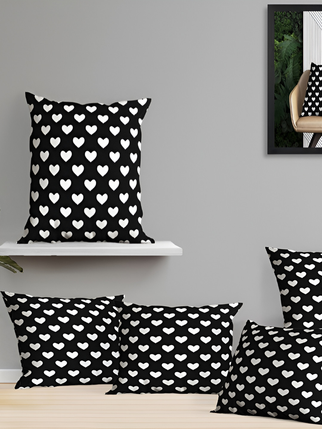 

OASIS Black & White 5 Pieces Ethnic Motifs Cotton Square Cushion Covers