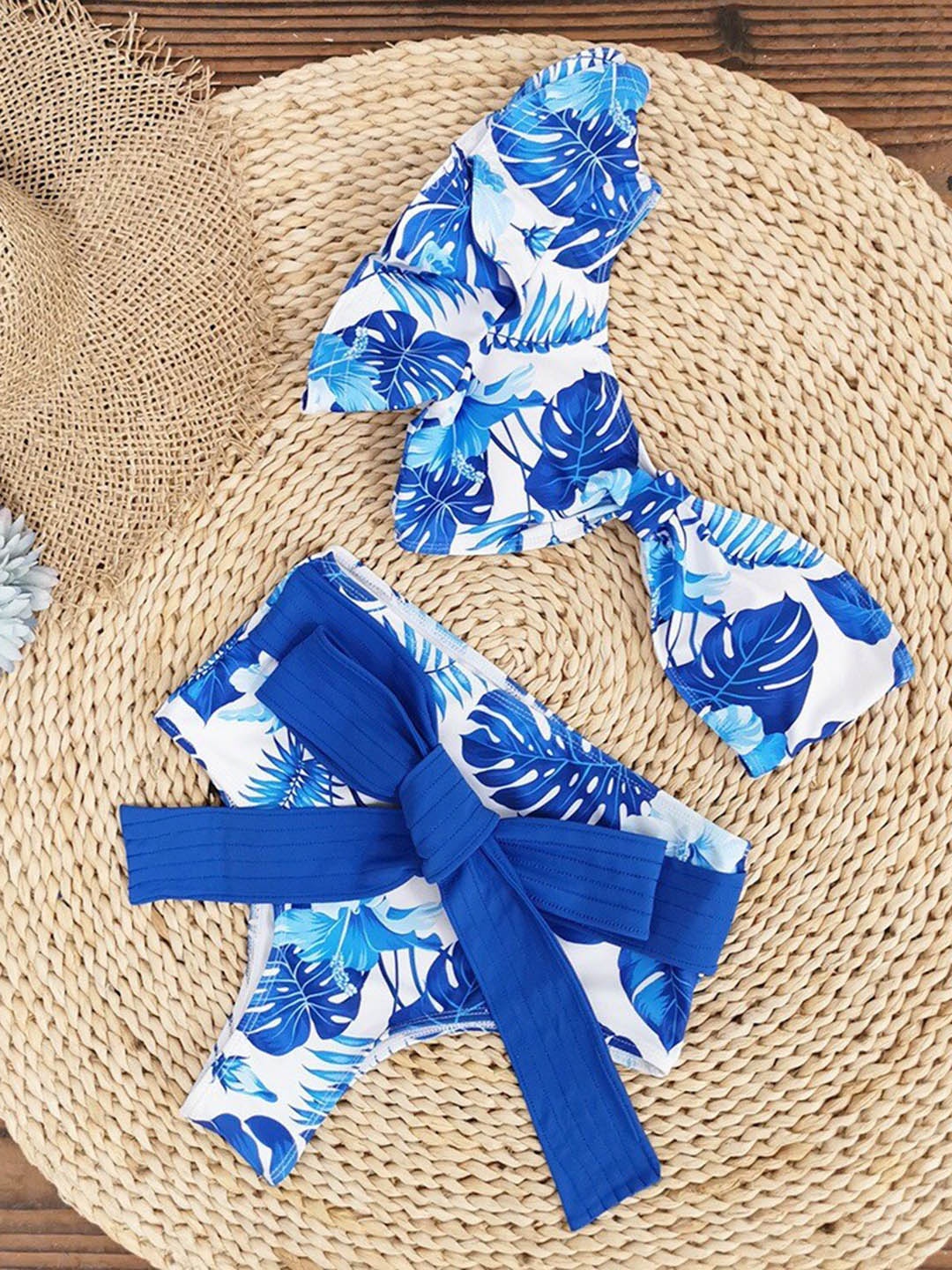 

Addery Printed One-Shoulder Ruffled Bikini Swim Set, Blue