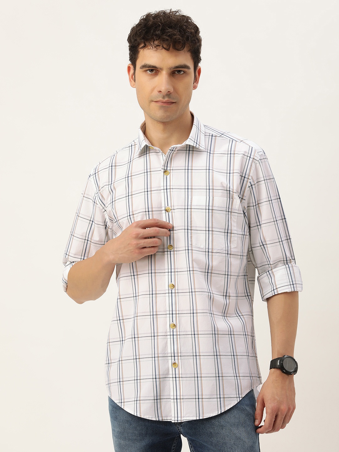 

Burnt Umber Men Tartan Checked Casual Shirt, White