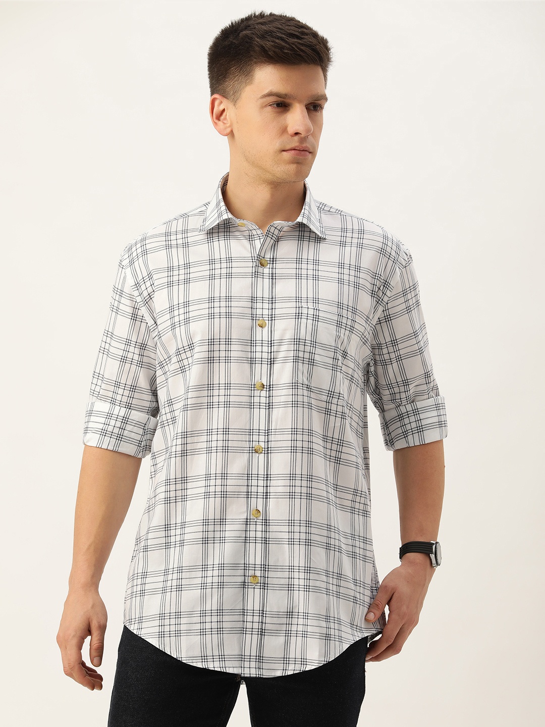 

Burnt Umber Men Tartan Checked Casual Shirt, White