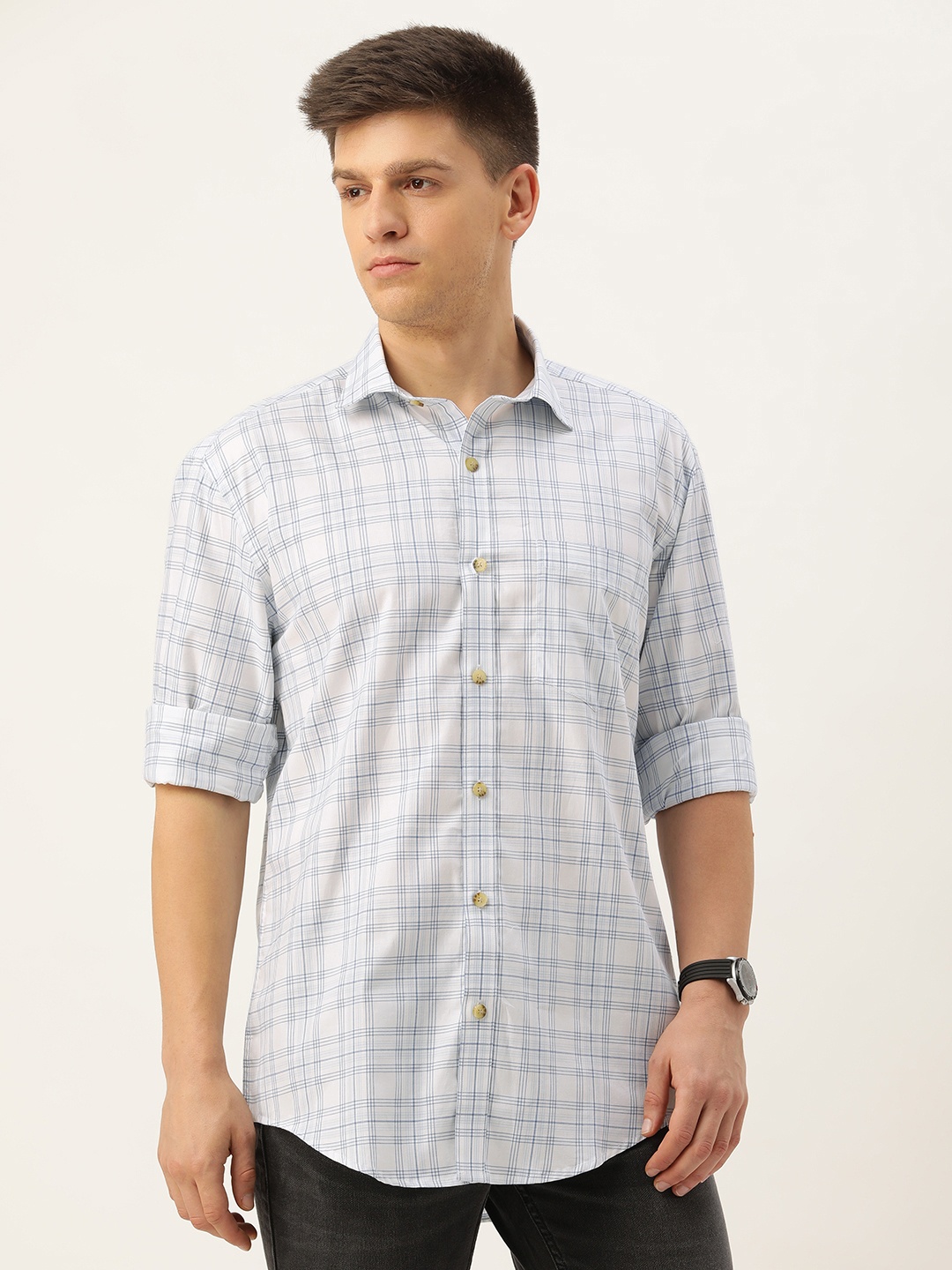 

Burnt Umber Men Tartan Checked Casual Shirt, White