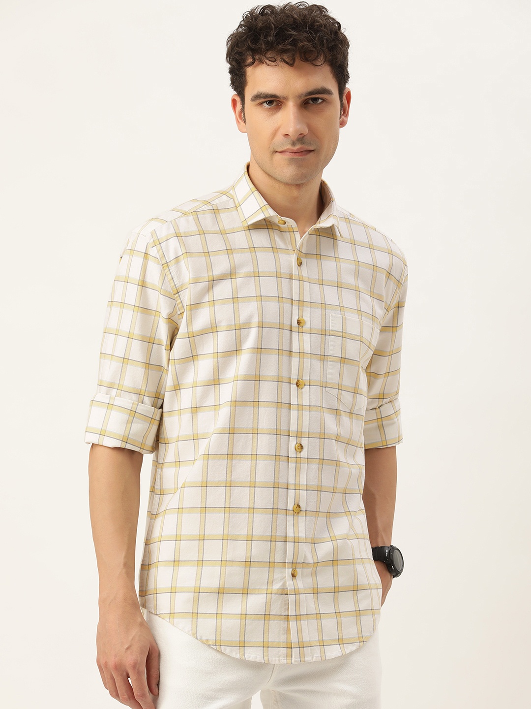 

Burnt Umber Men Tartan Checked Casual Shirt, White