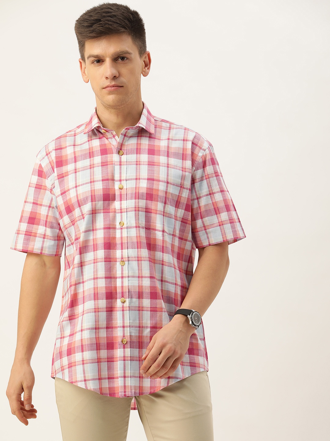 

Burnt Umber Men Tartan Checked Casual Shirt, Pink