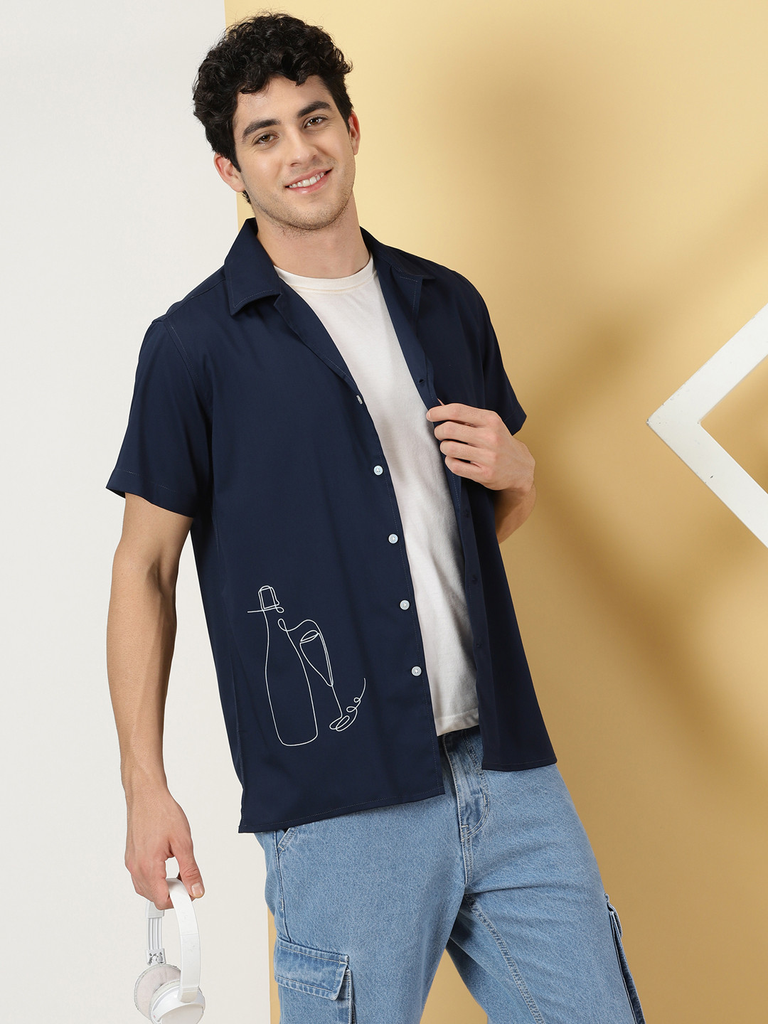 

Thomas Scott Classic Spread Collar Short Sleeves Casual Shirt, Navy blue
