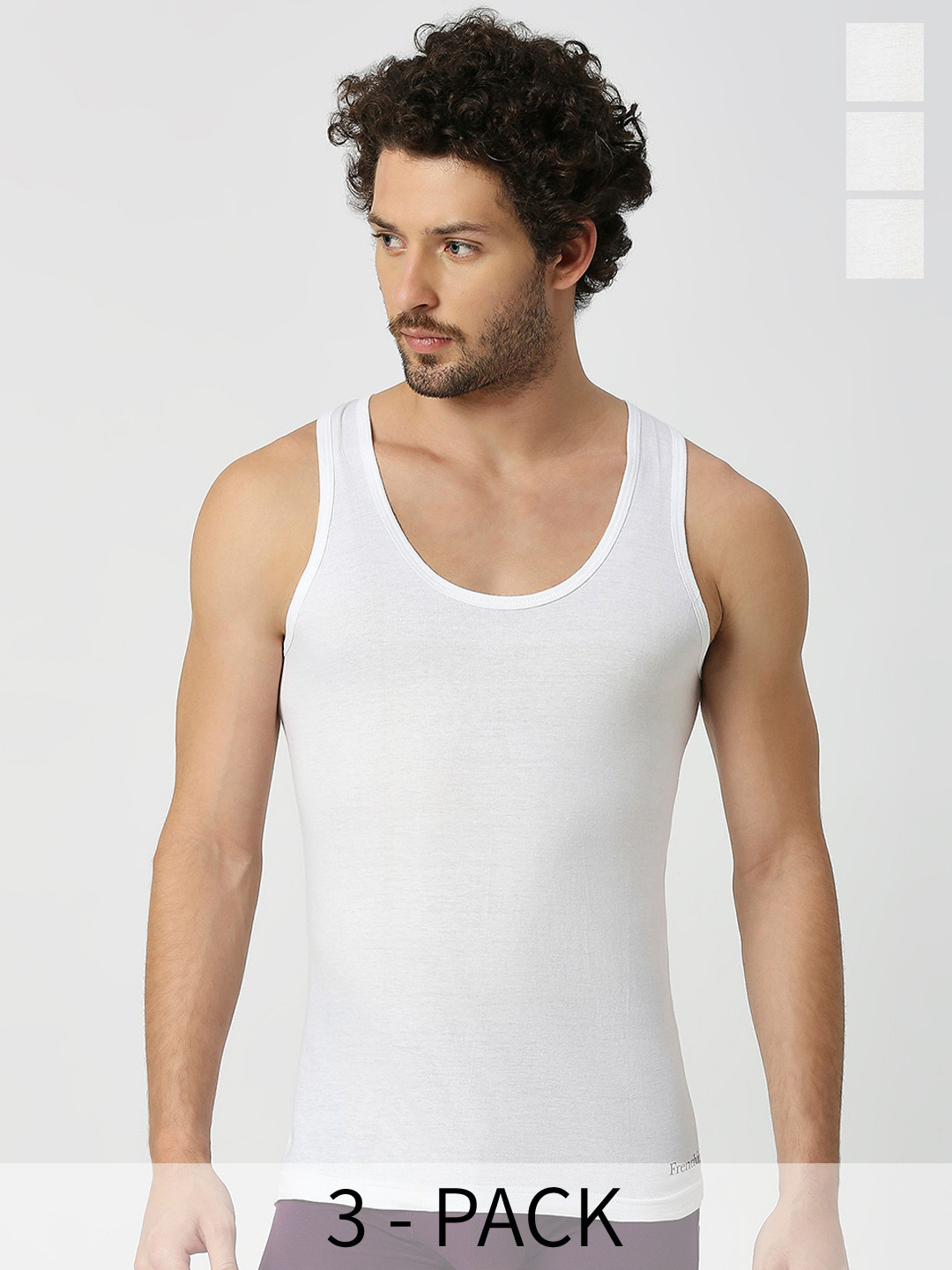 

FRENCHIE Pack Of 3 Assorted Pure Cotton Innerwear Vests FR-MI-VS-OXYRN-10P-80-PO3, White