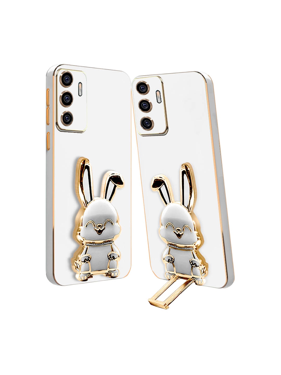 

Karwan Vivo V23E 5G Back Case With 3D Bunny Folding Stand, White