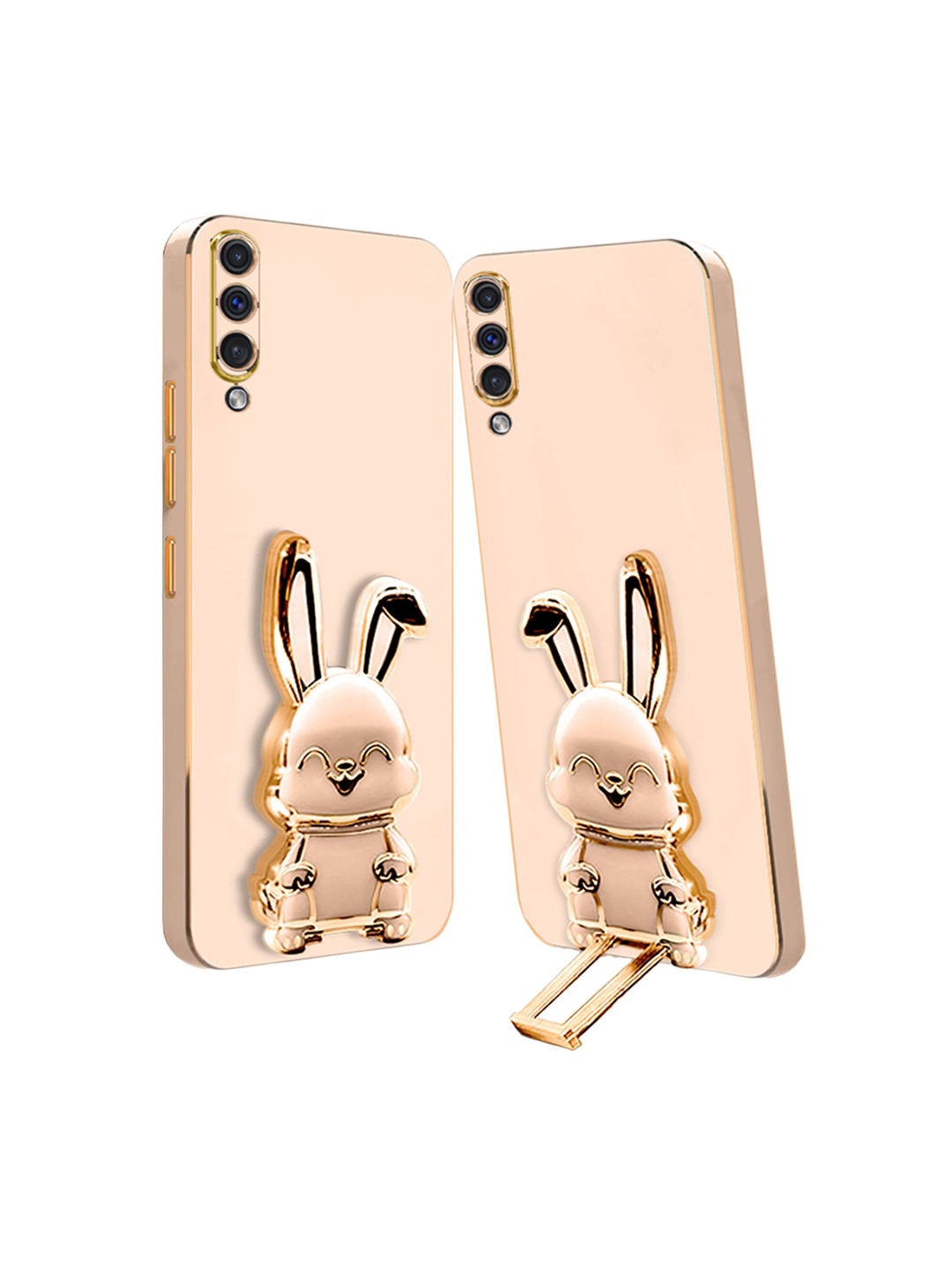 

Karwan Slip Proof Samsung A50S Back Case With 3D Bunny Folding Stand, Peach