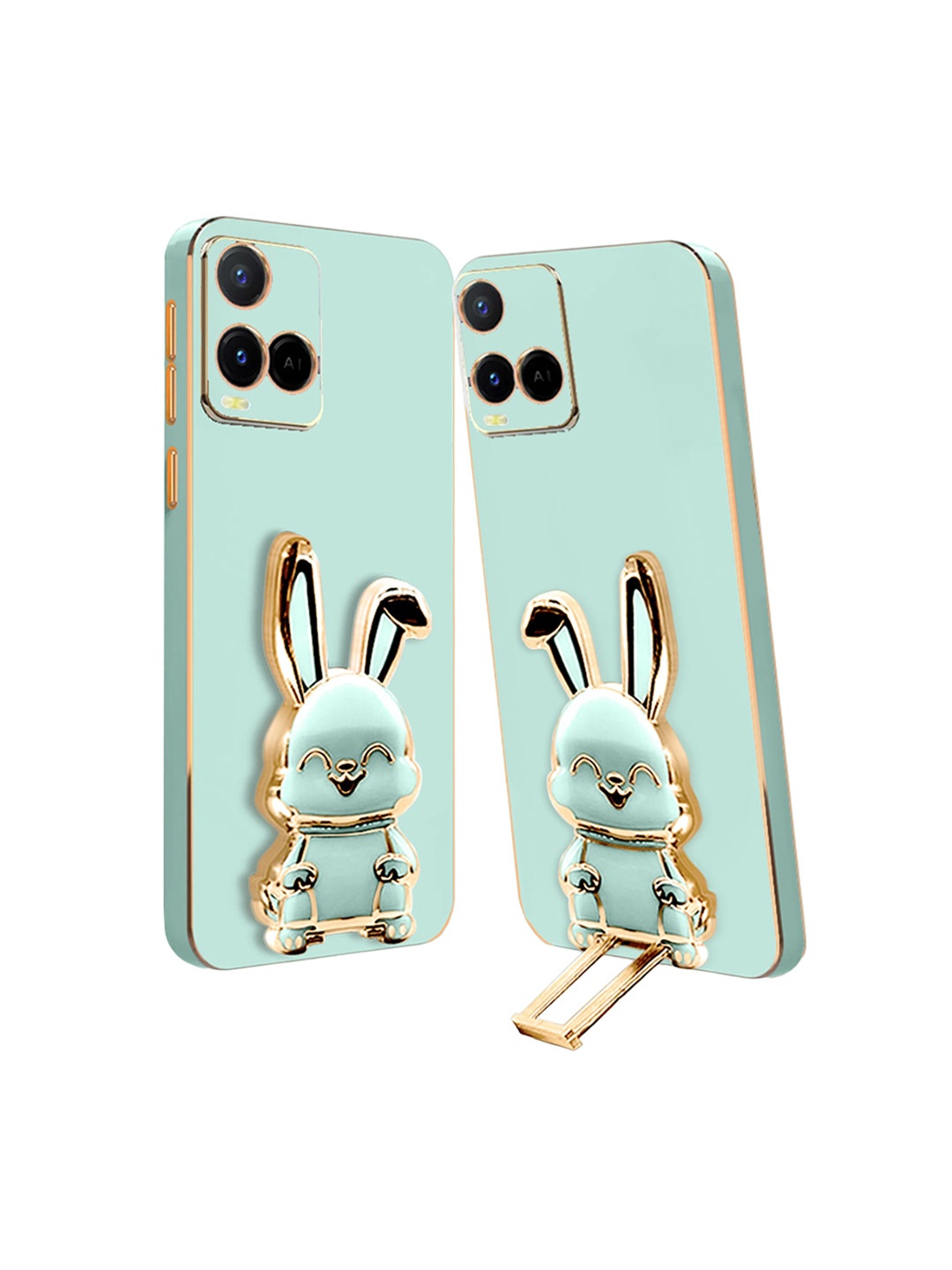 

Karwan Unisex Vivo Y21 Back Case With 3D Bunny Folding Stand, Green