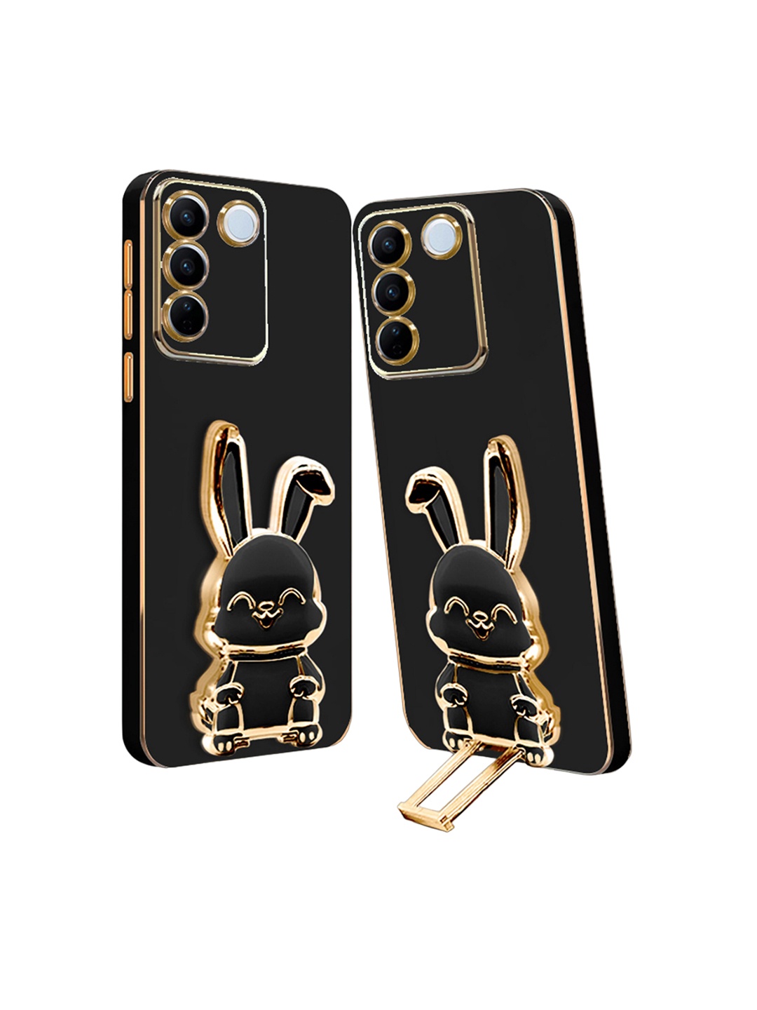 

Karwan Vivo V27 Back Case With 3D Bunny Folding Stand, Black