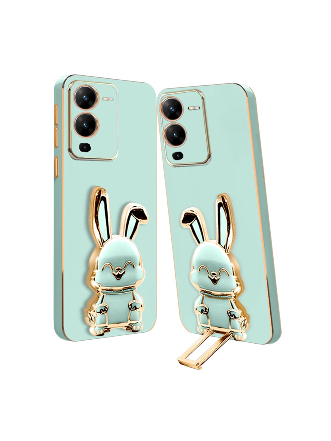 

Karwan Vivo V25 Pro Back Case With 3D Bunny Folding Stand, Green