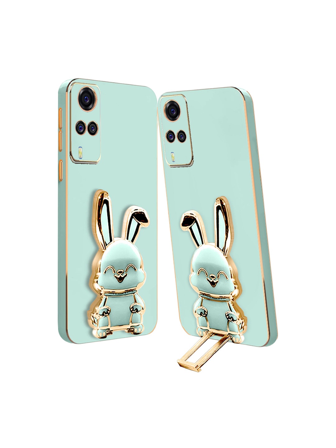 

Karwan Vivo Y31 Back Case With 3D Bunny Folding Stand, Green