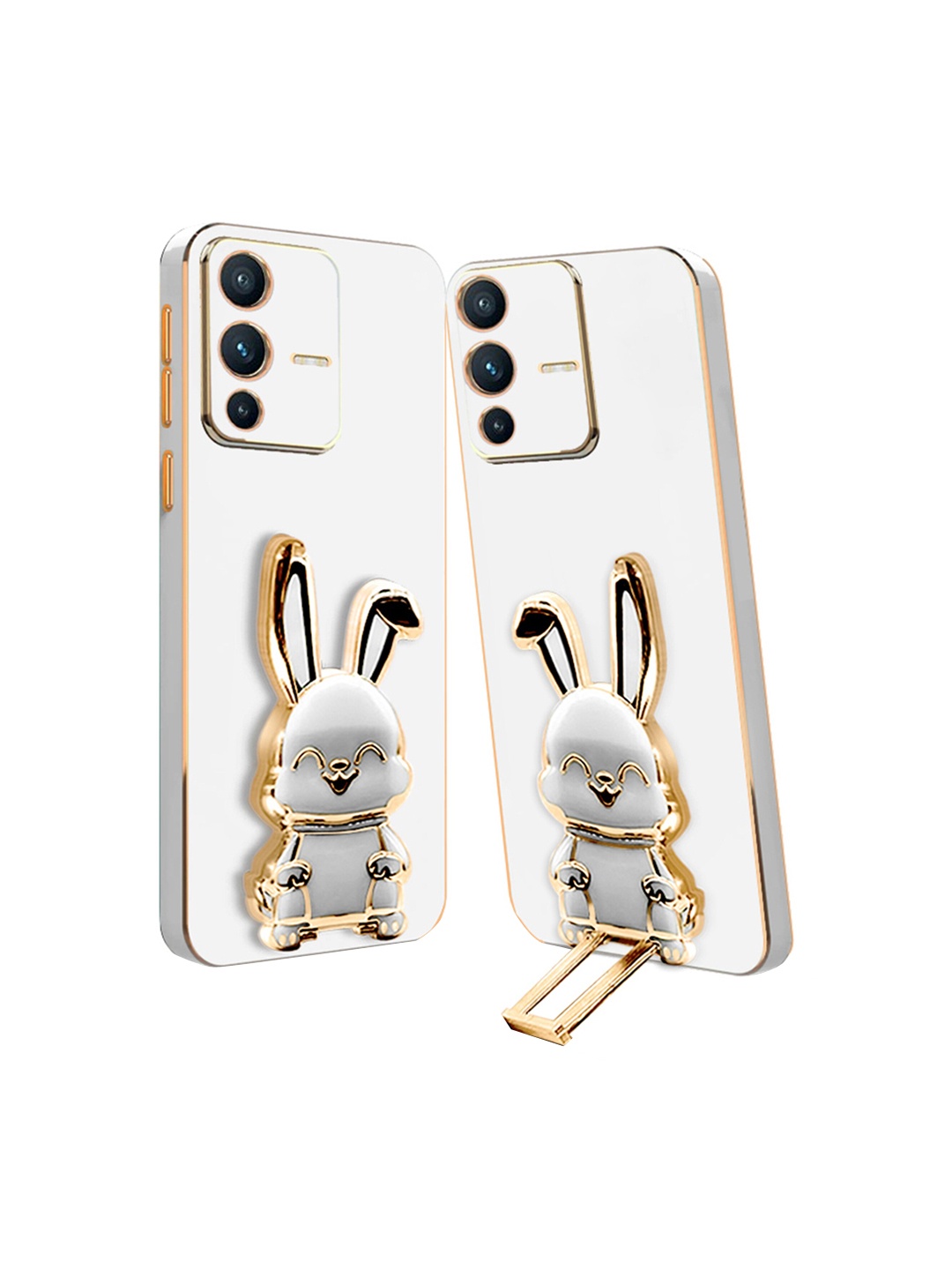 

Karwan Vivo V23 Back Case With 3D Bunny Folding Stand, White