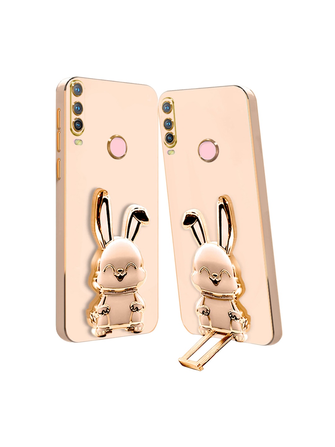 

Karwan Vivo Y17 Back Case With 3D Bunny Folding Stand, Pink