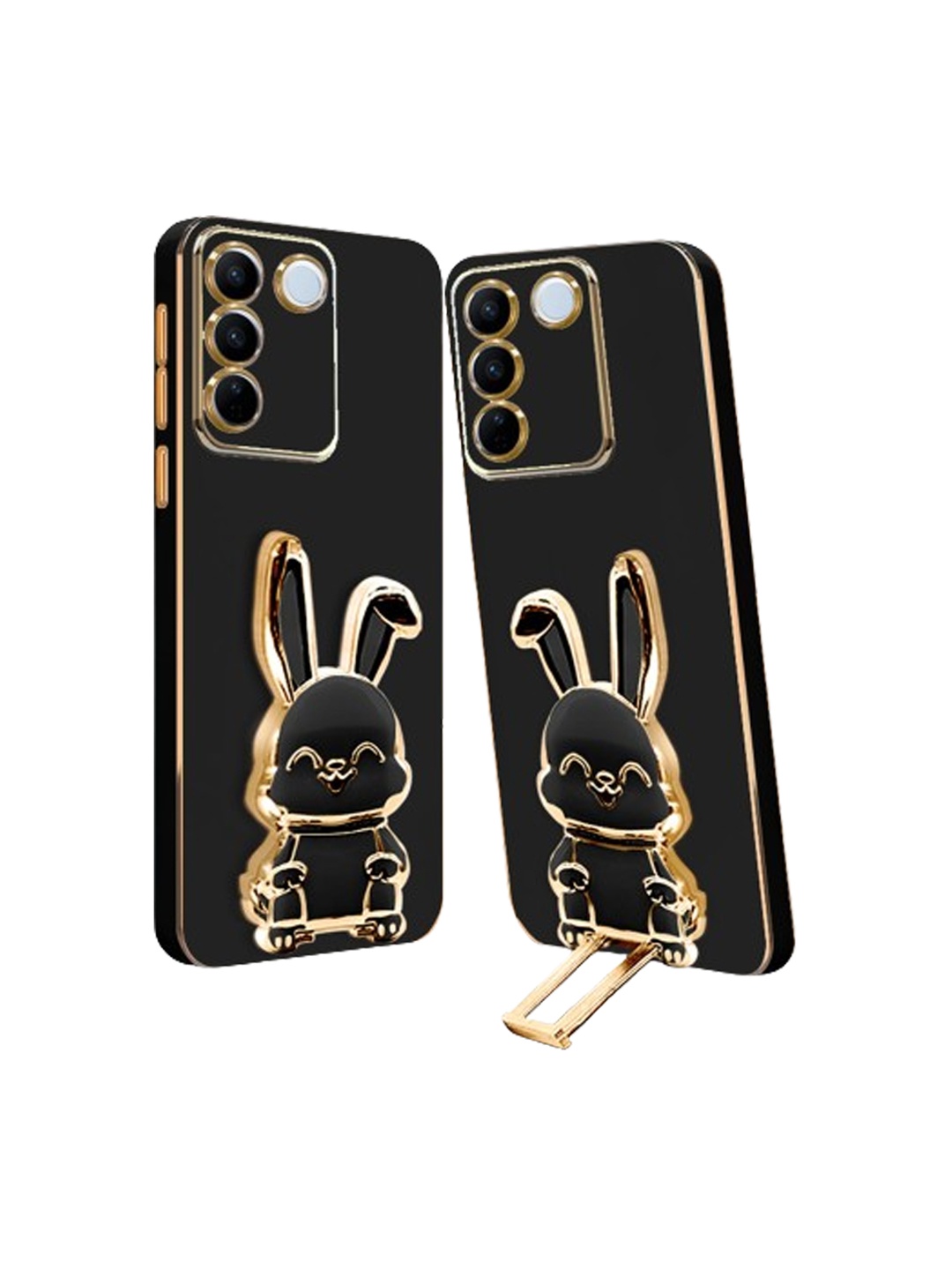 

Karwan Vivo V27 Pro Back Case With 3D Bunny Folding Stand, Black