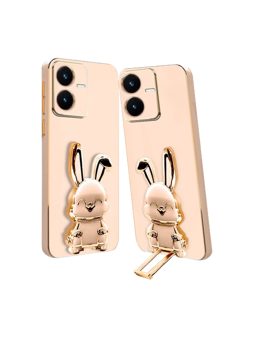 

Karwan Vivo Y22 Back Case With 3D Bunny Folding Stand, Pink