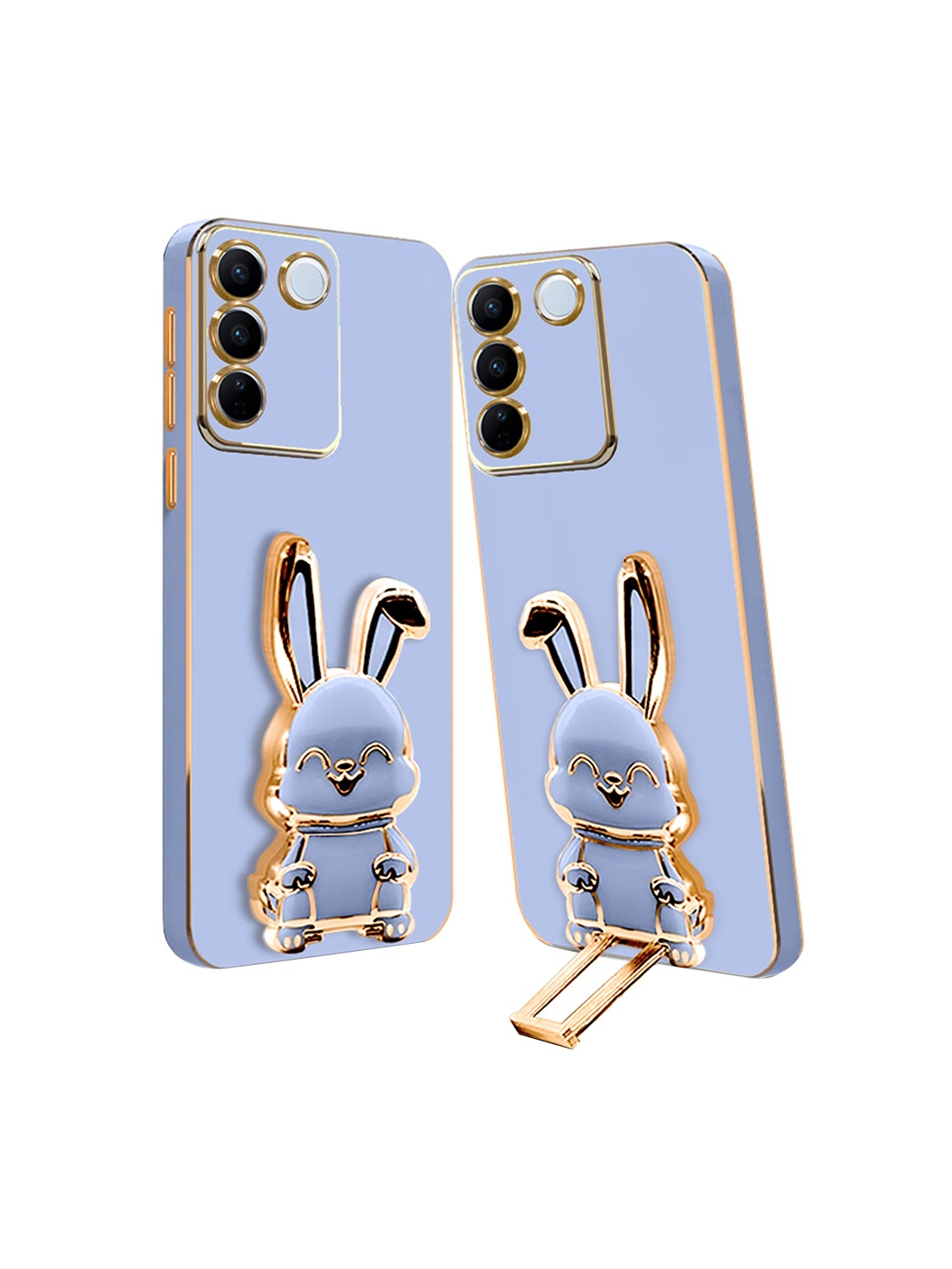 

Karwan Vivo V27 Pro Back Case With 3D Bunny Folding Stand, Blue