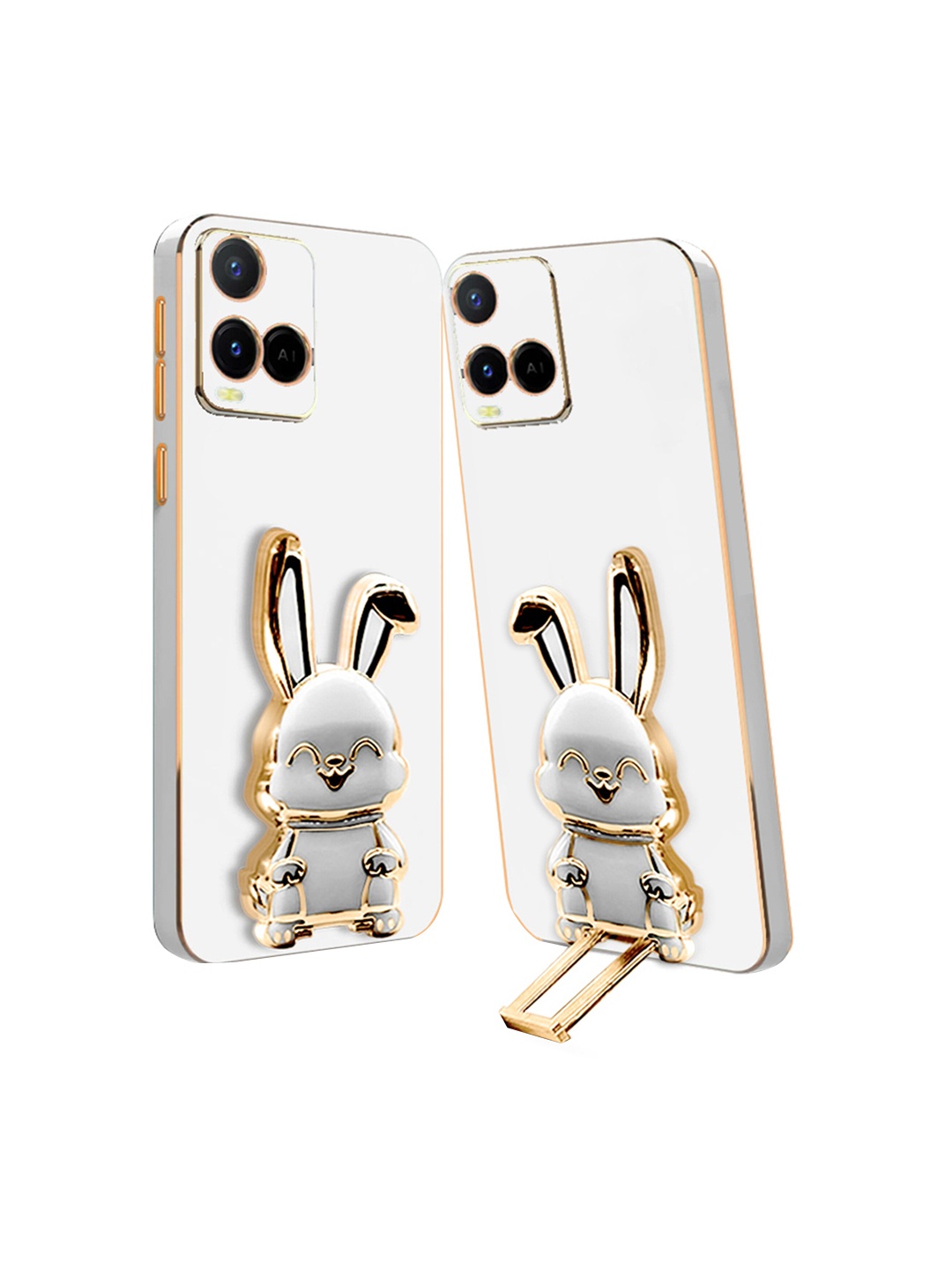 

Karwan Vivo Y21 Back Case With 3D Bunny Folding Stand, White