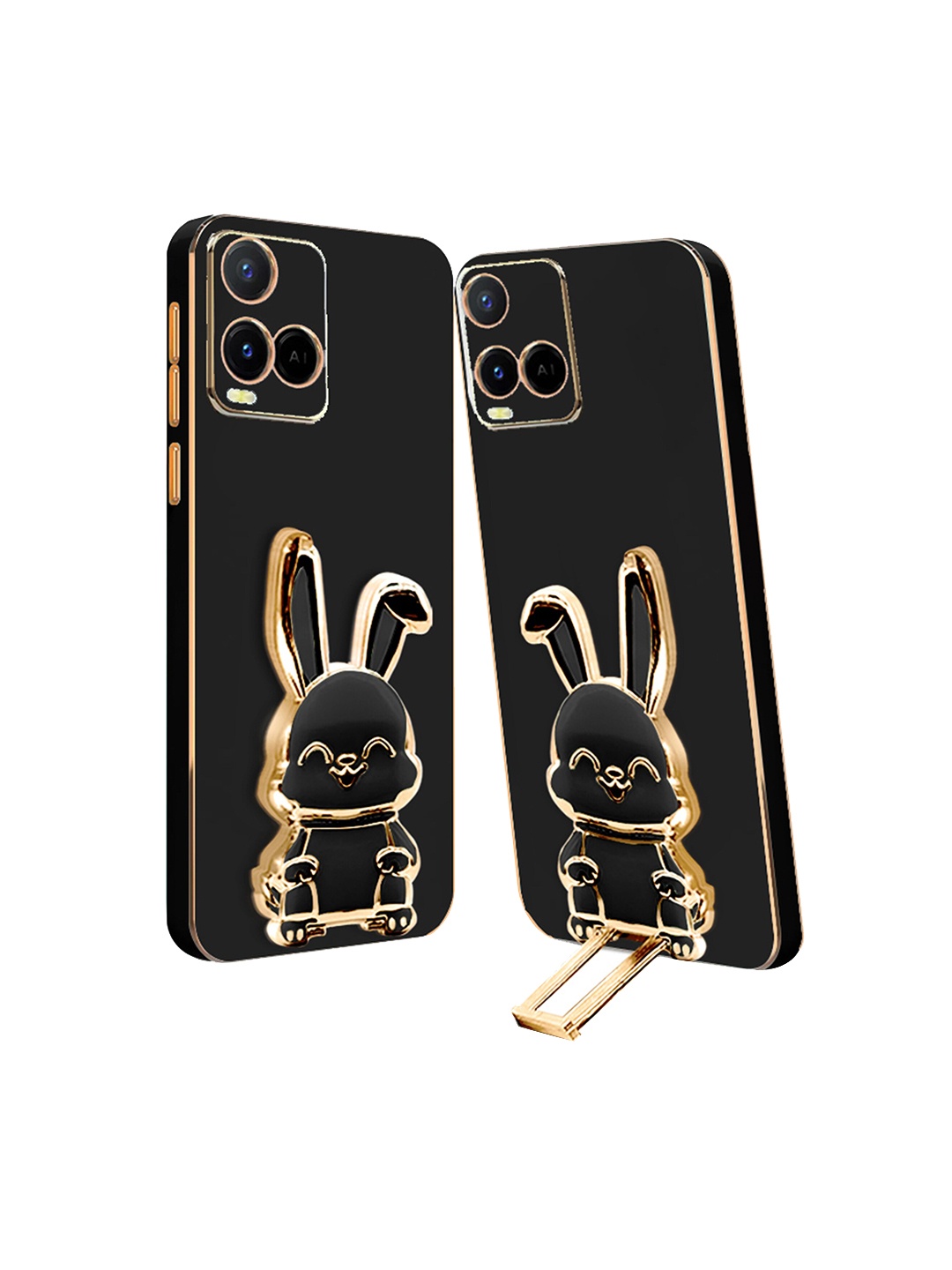 

Karwan Lightweight Vivo Y21 Back Case With 3D Bunny Folding Stand, Black
