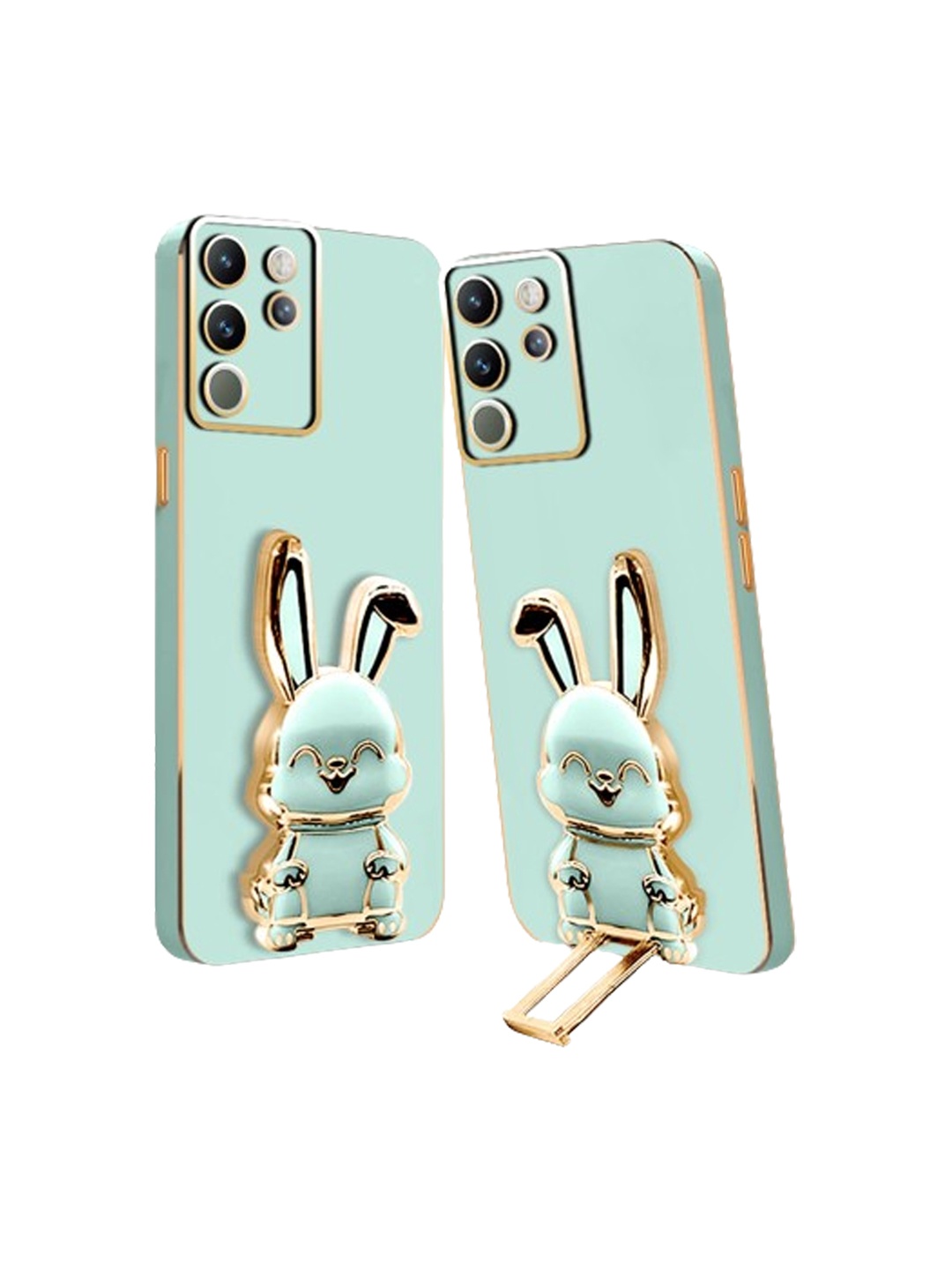 

Karwan Vivo V29 Back Case With 3D Bunny Folding Stand, Green