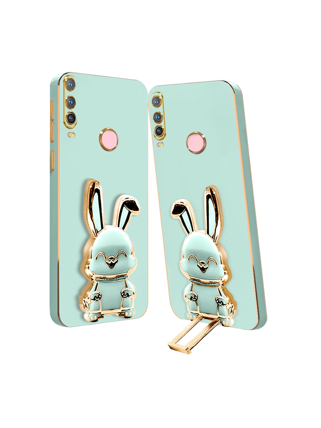 

Karwan Vivo Y17 Back Case With 3D Bunny Folding Stand, Green