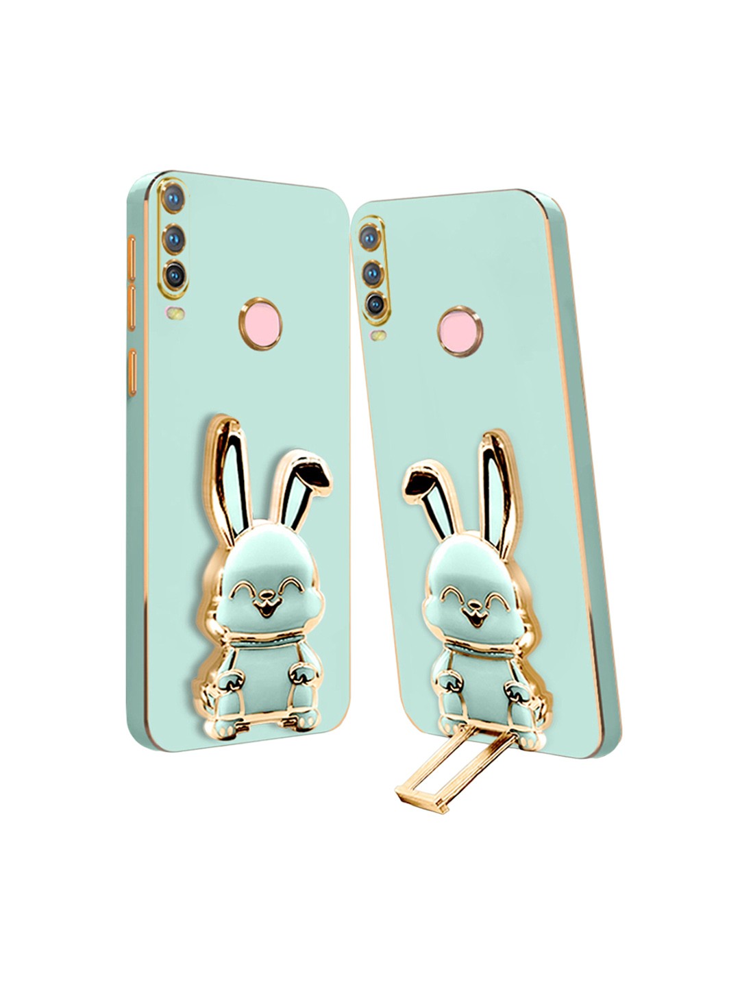 

Karwan Slip Proof Vivo Y15 Back Case With 3D Bunny Folding Stand, Green