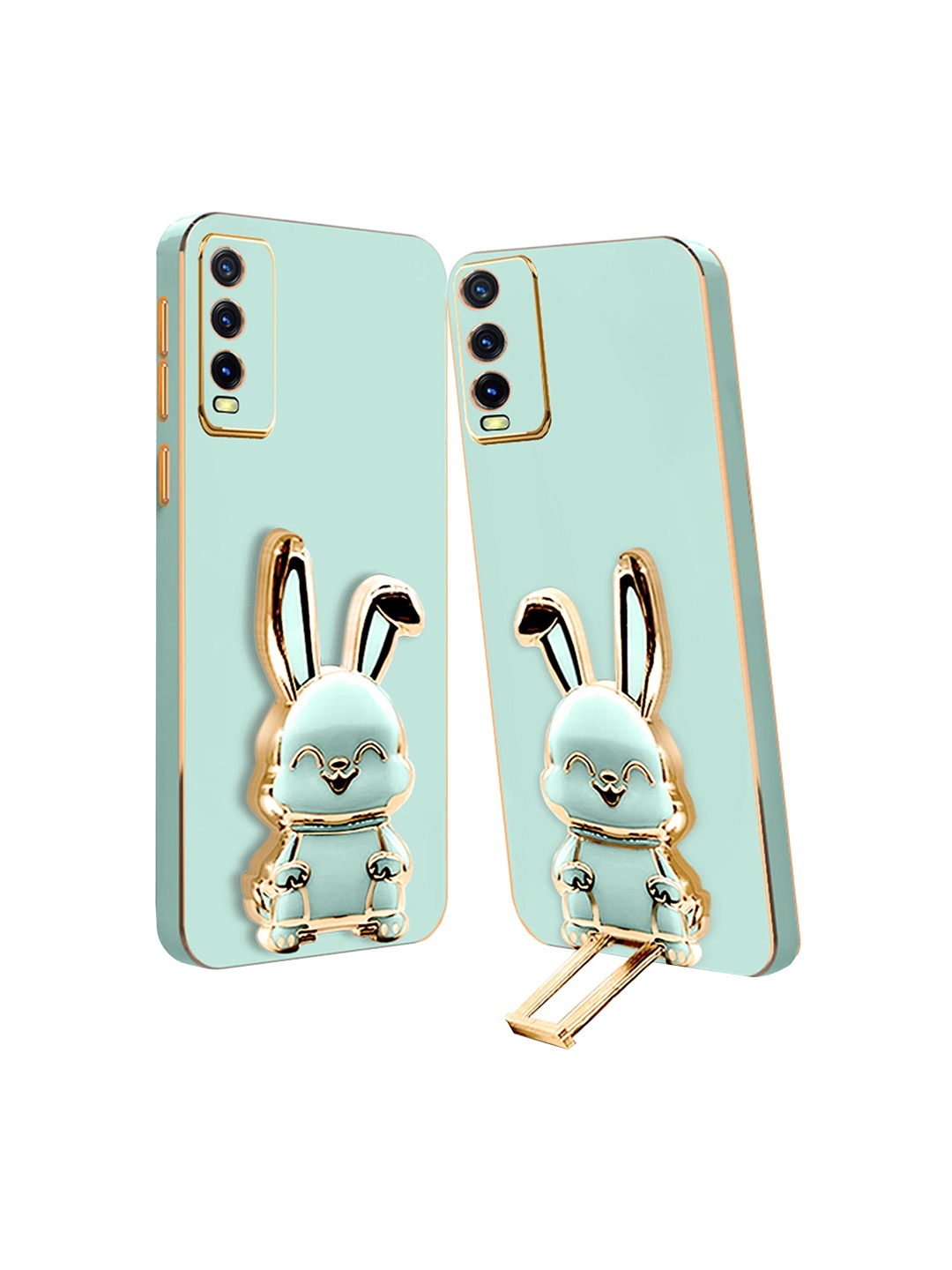 

Karwan Vivo Y20 Back Case With 3D Bunny Folding Stand, Green