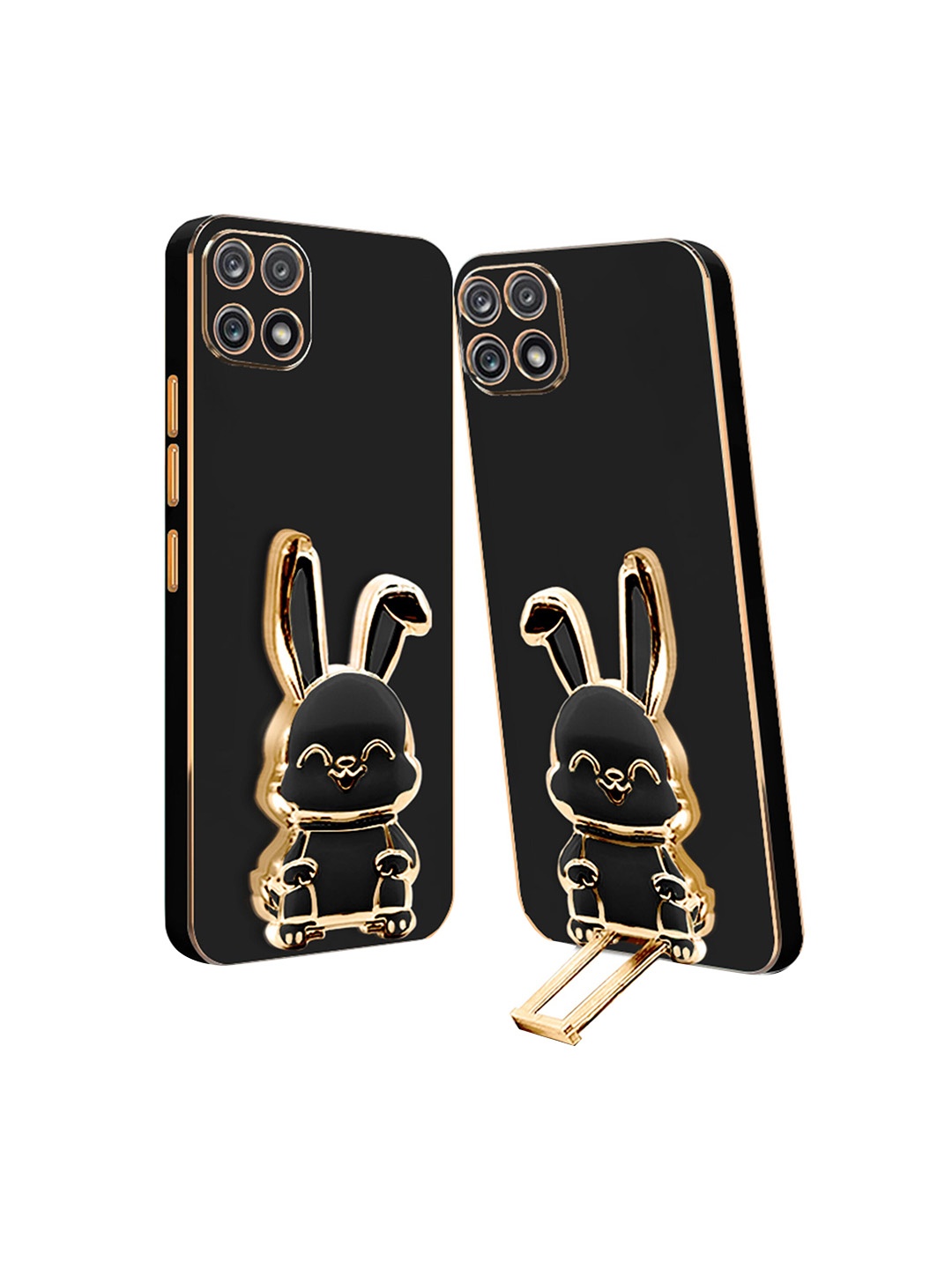 

Karwan Lightweight Samsung A22 5G Back Case With 3D Bunny Folding Stand, Black