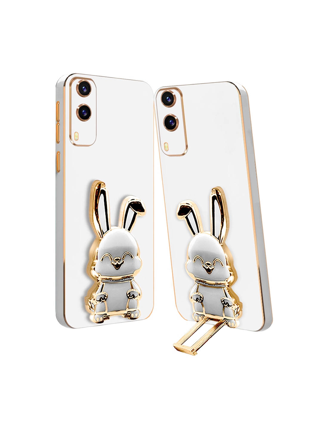 

Karwan Vivo V21E 5G Back Case With 3D Bunny Folding Stand, White