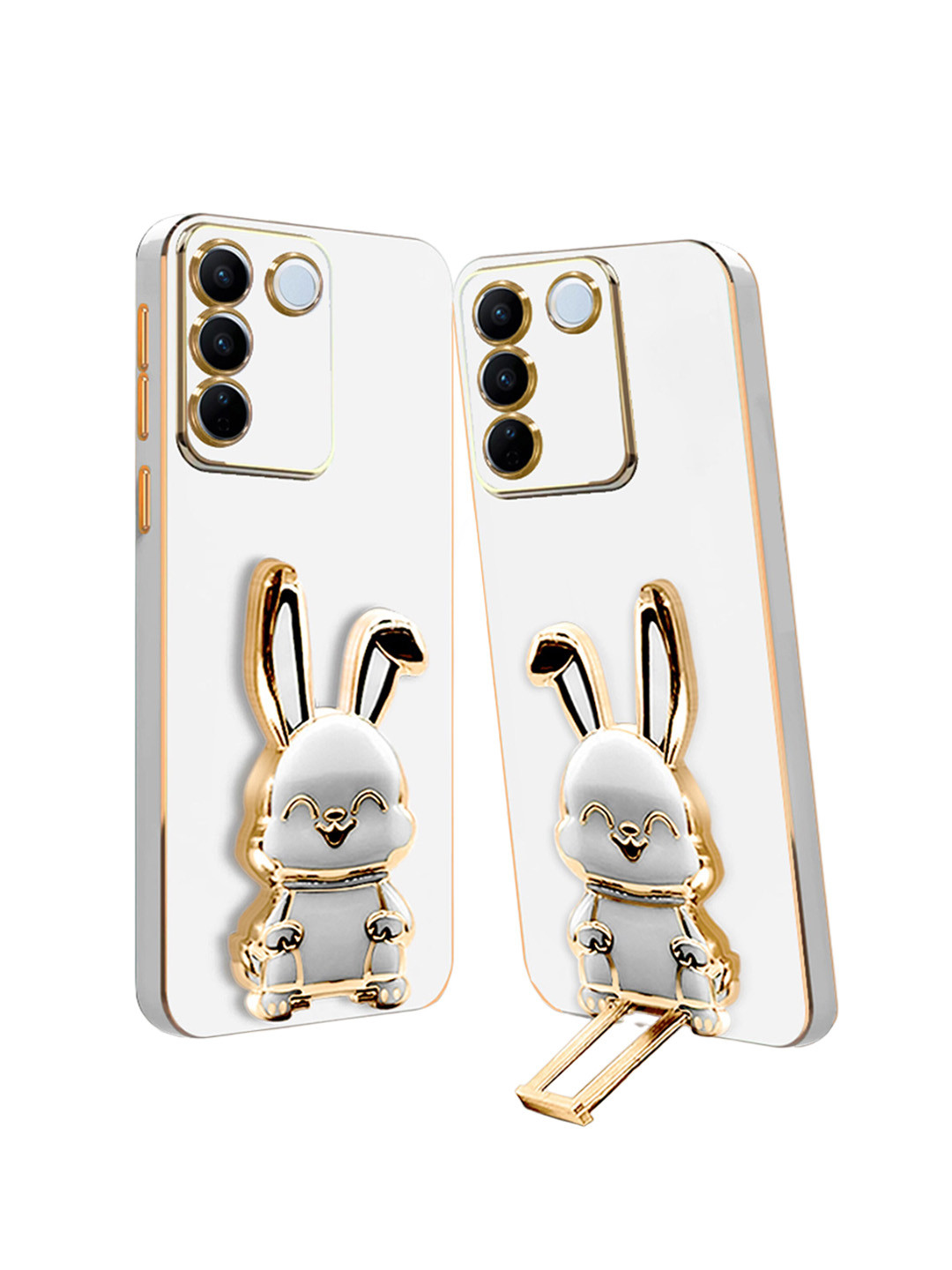 

Karwan 3D Bunny with Folding Stand Vivo V27 Back Cover Case, White