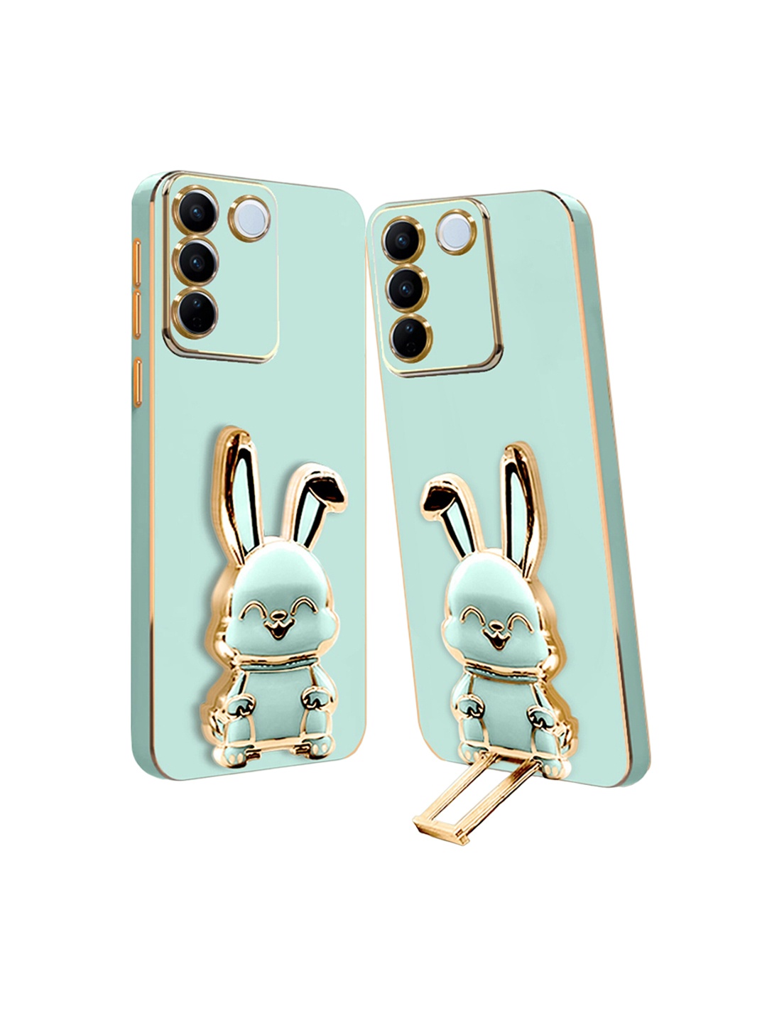 

Karwan Vivo V27 Pro Back Case With 3D Bunny Folding Stand, Green