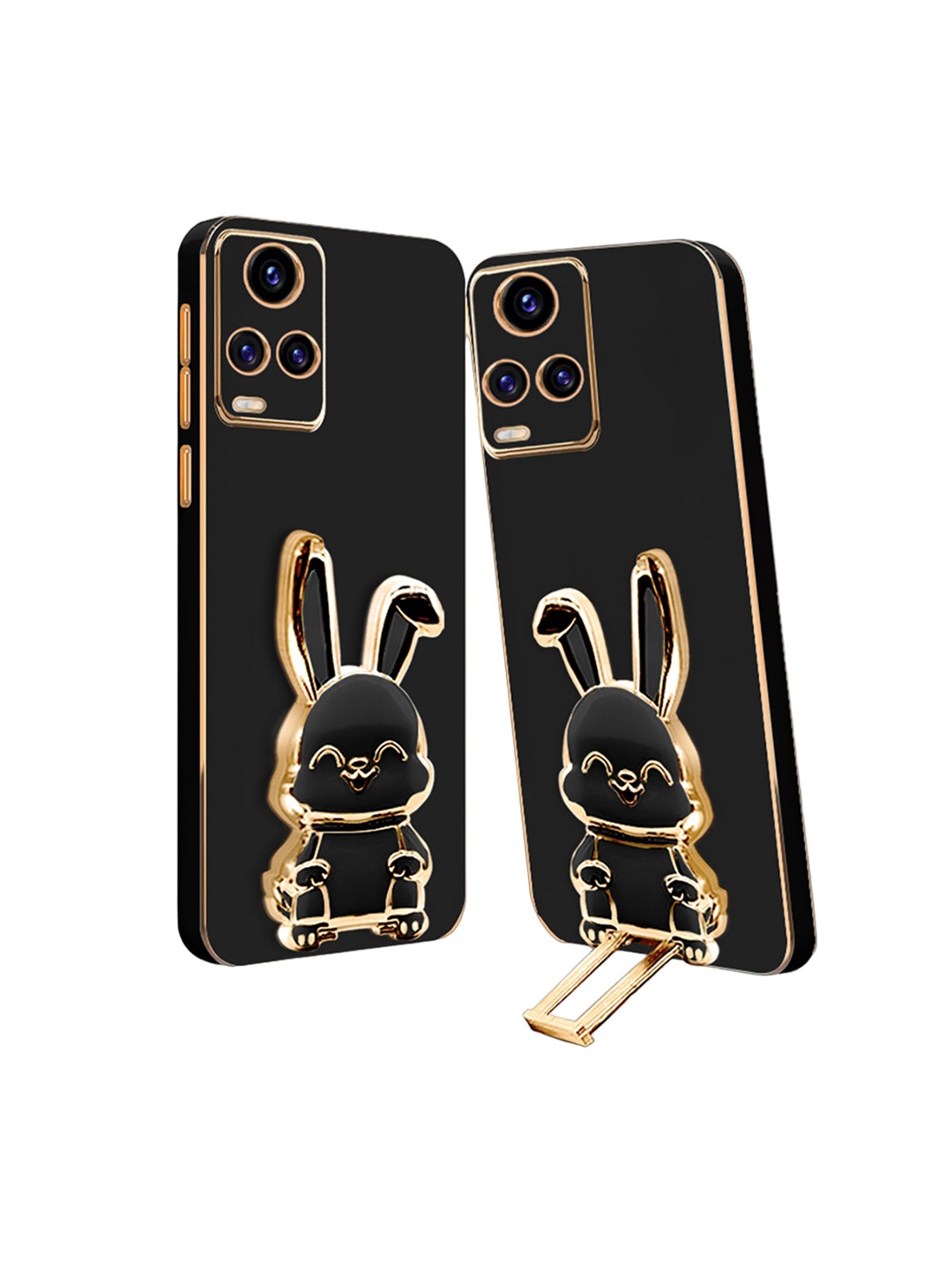 

Karwan Vivo V21E 4G Back Case With 3D Bunny Folding Stand, Black