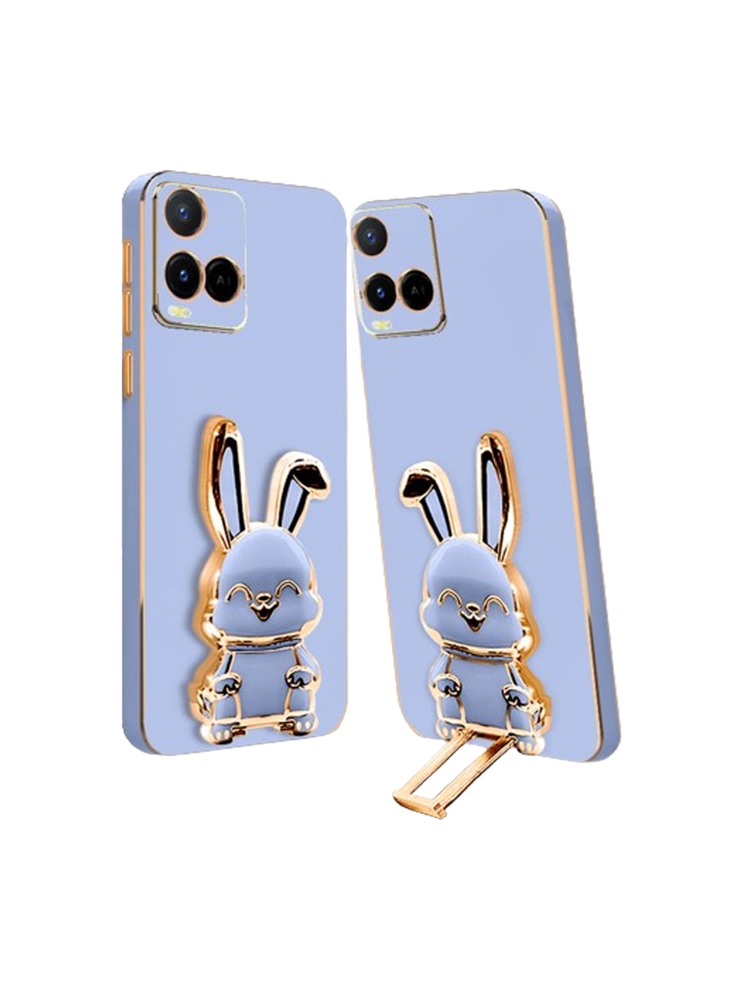 

Karwan Lightweight Samsung Vivo Y21 Mobile Cover With 3D Bunny Folding Stand, Blue