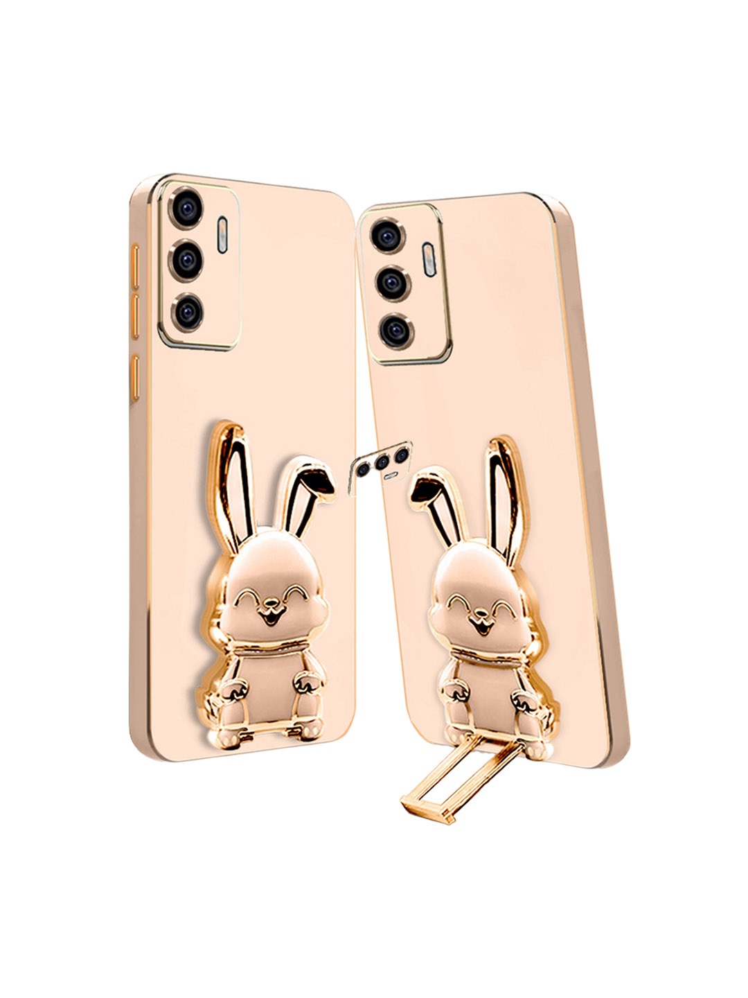 

Karwan 3D Bunny Vivo V23E 5G with Folding Stand Back Cover Case, Pink