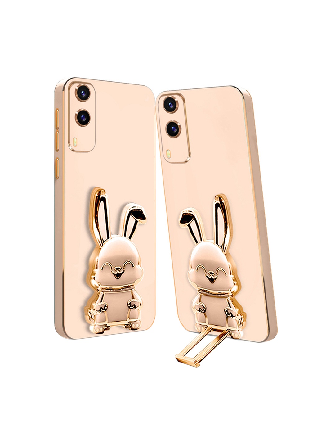 

Karwan Vivo V21E 5G Back Case With 3D Bunny Folding Stand, Pink