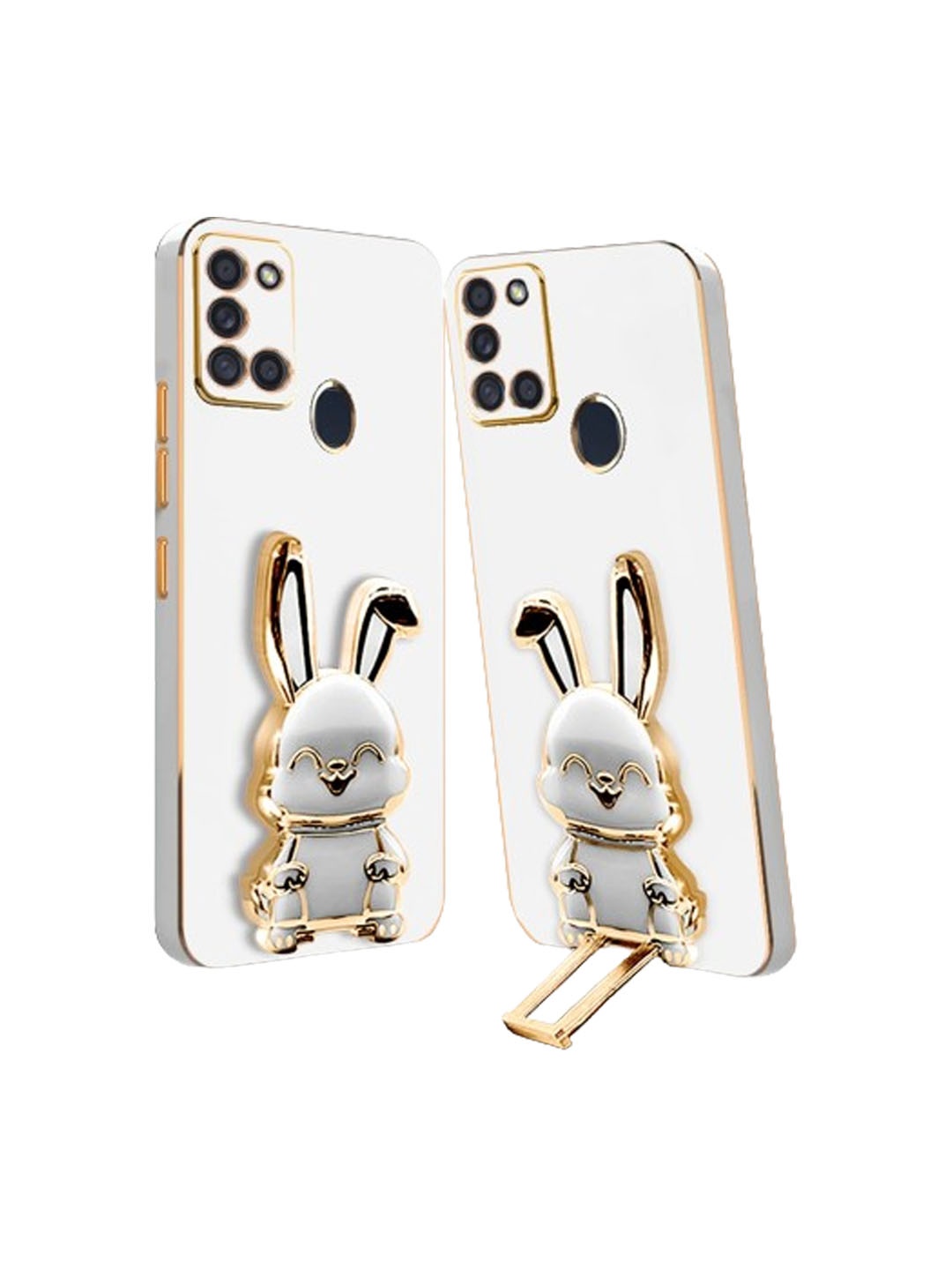 

Karwan Lightweight Samsung A21S Back Case With 3D Bunny Folding Stand, White