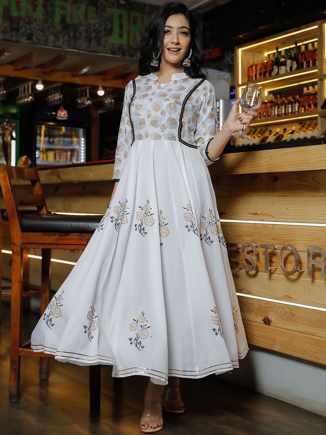 

Indi INSIDE Ethnic Motifs Printed Anarkali Kurta, White