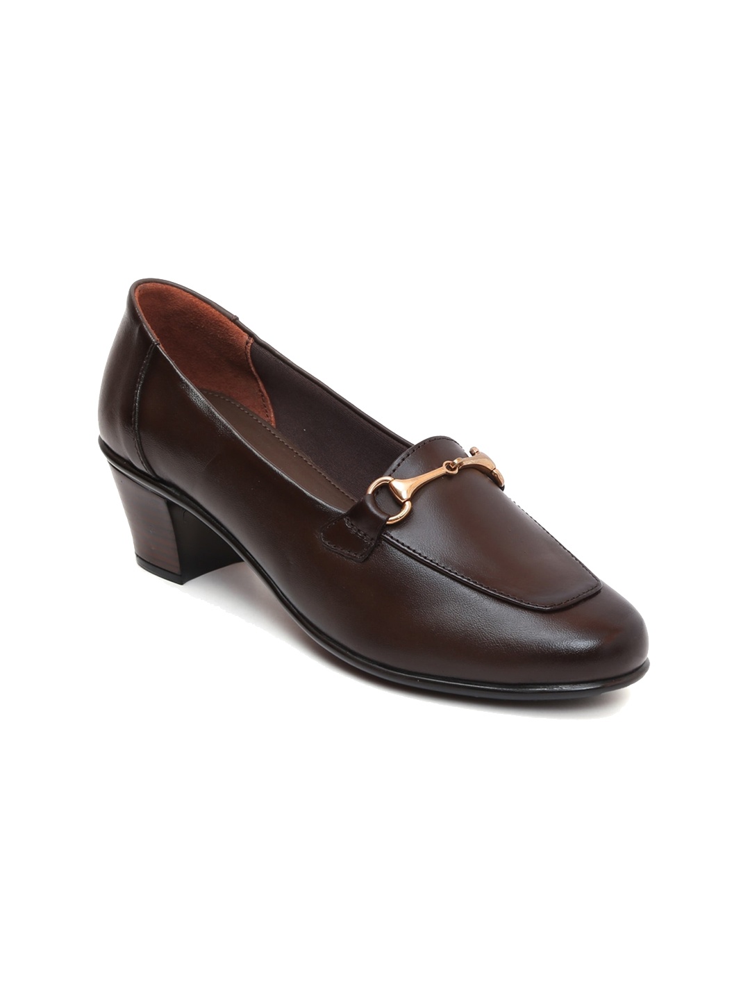 

Zoom Shoes Embellished Leather Block Heel Pumps, Brown