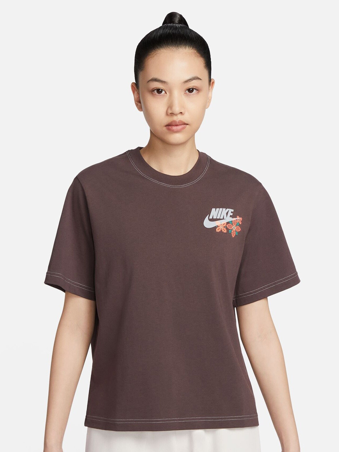 

Nike Sportswear Round Neck Cotton Boxy T-Shirt, Brown