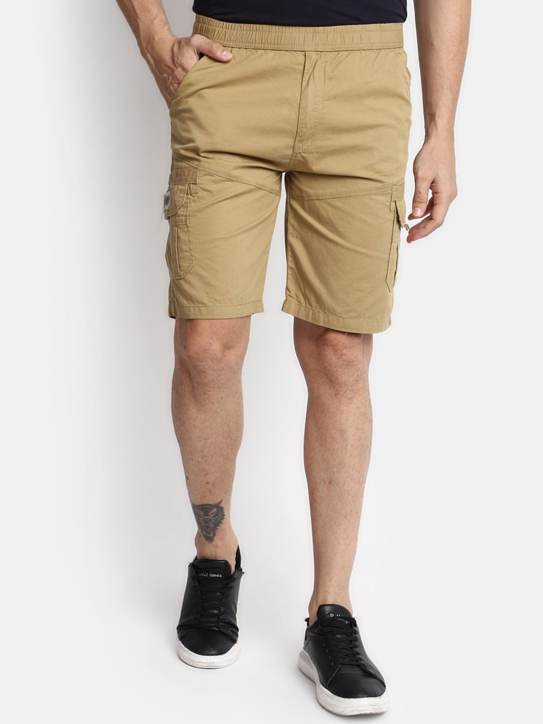 

V-Mart Men Mid-Rise Cotton Cargo Shorts, Khaki
