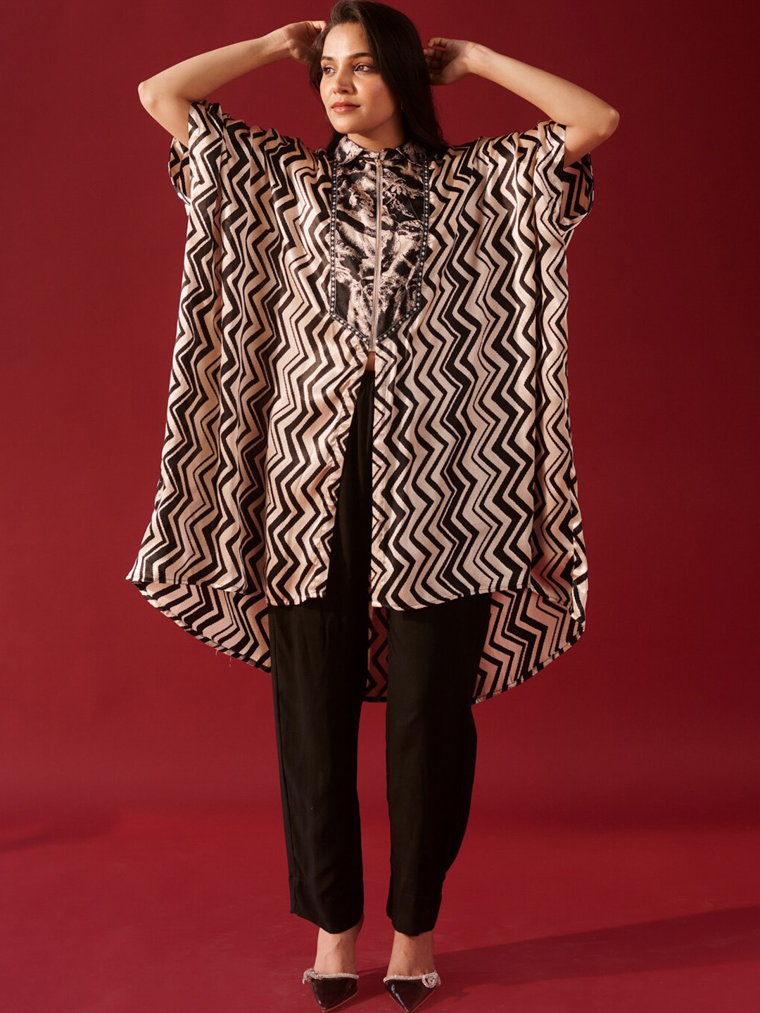 

Ambraee Printed Kaftan & Trouser, Black