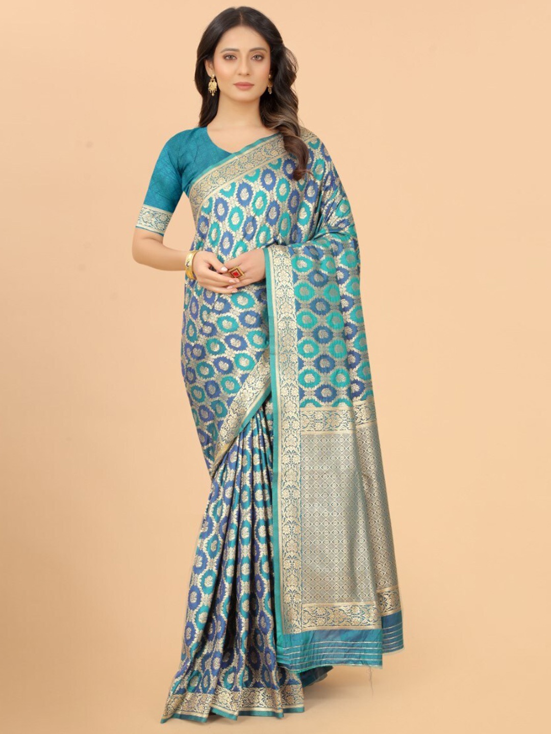 

koram design Ethnic Motifs Woven Design Zari Banarasi Saree, Blue