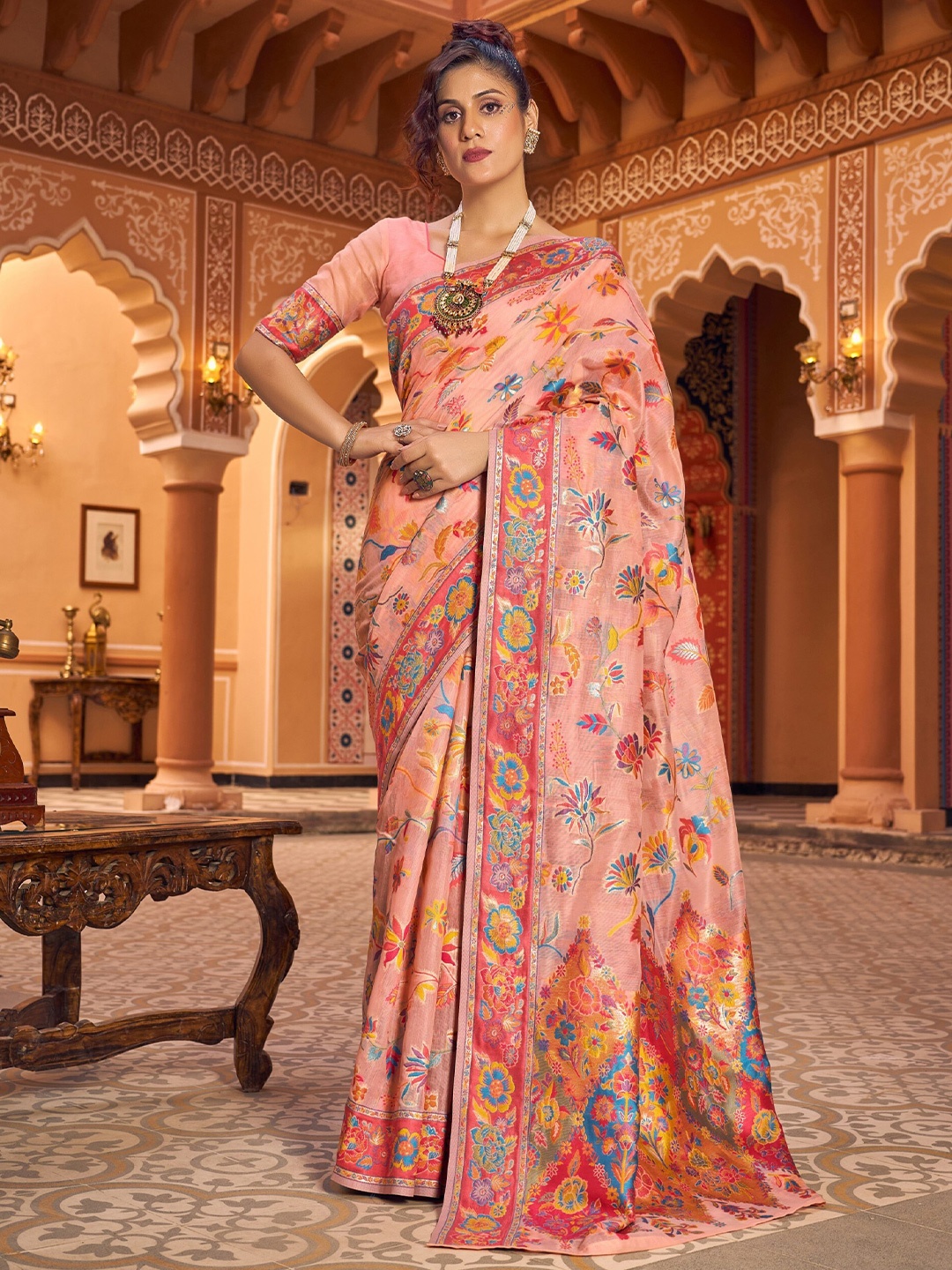 

koram design Woven Design Zari Banarasi Saree, Peach