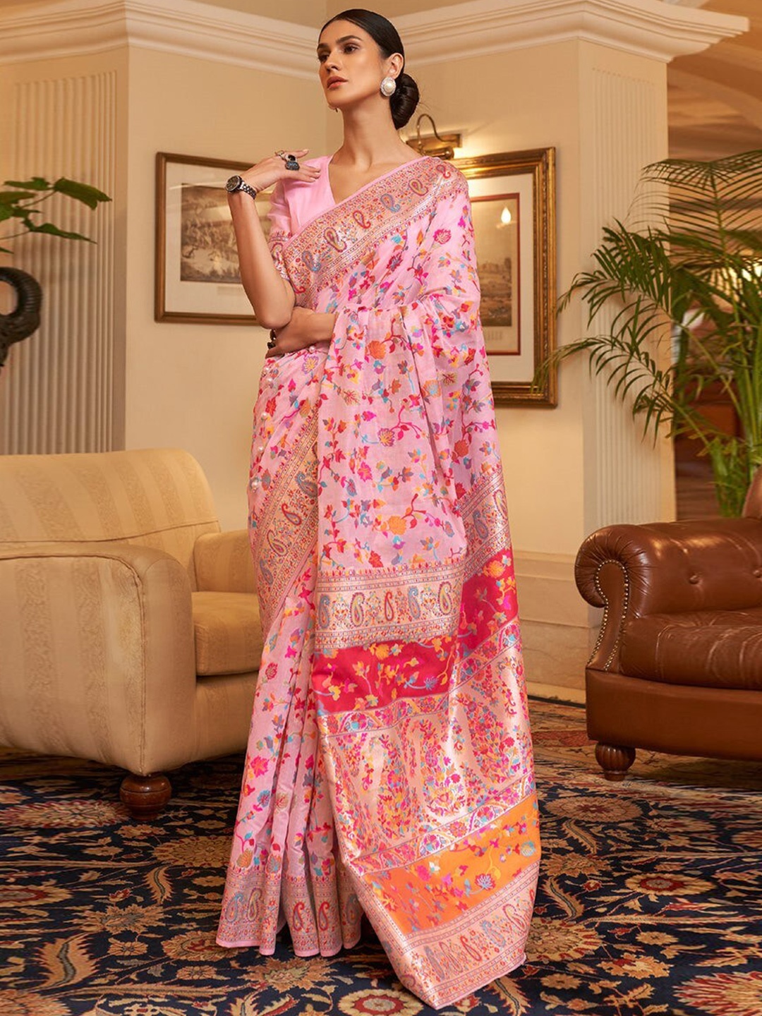 

koram design Woven Design Zari Banarasi Saree, Pink