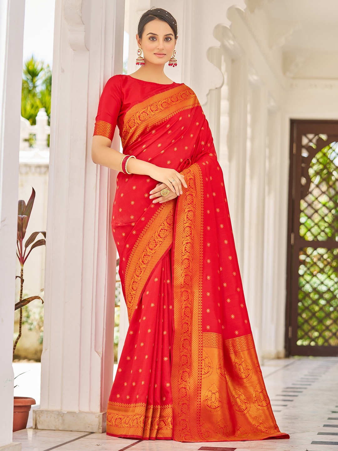 

koram design Woven Design Zari Banarasi Saree, Red