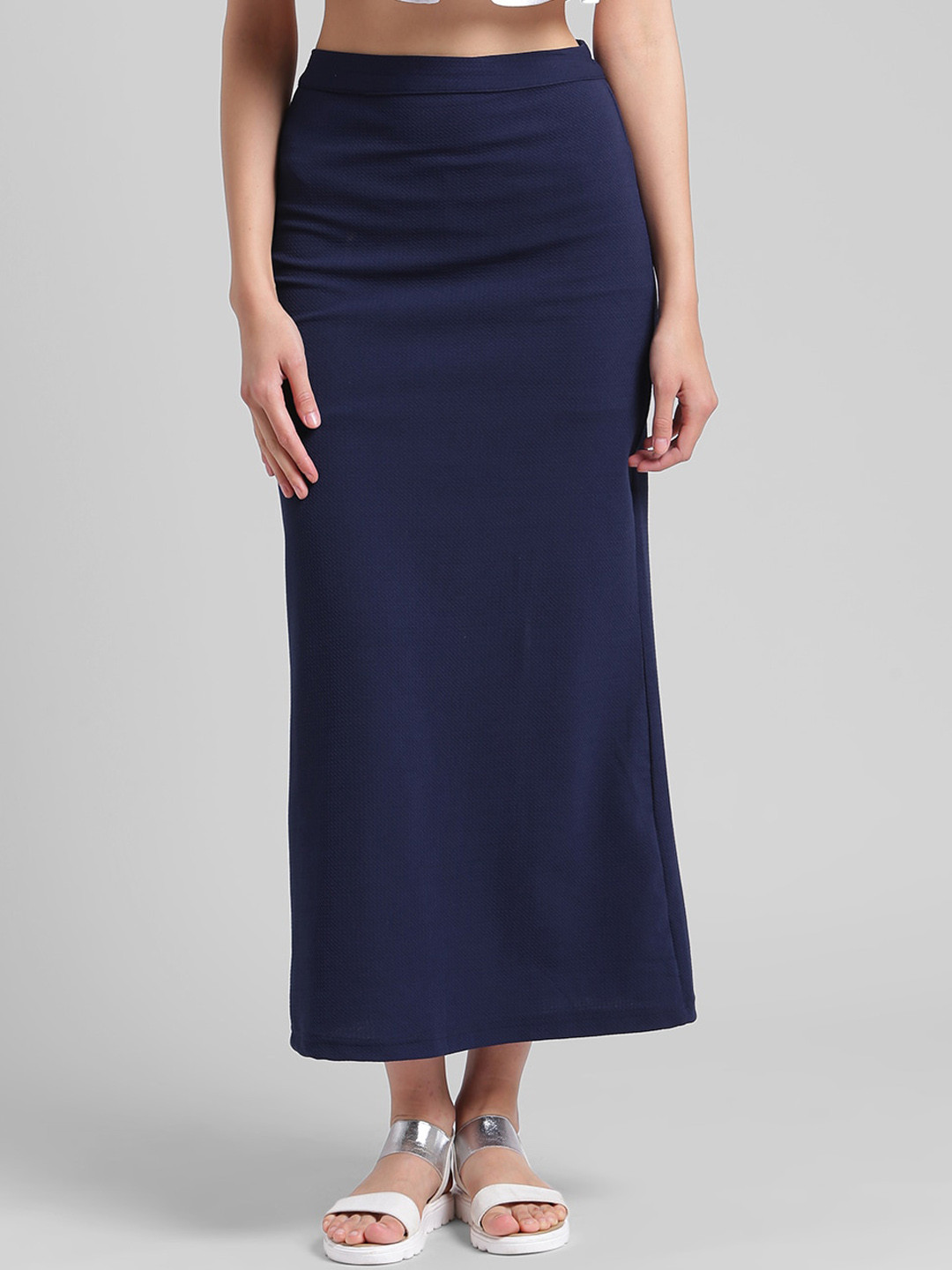 

Trend Arrest Straight Fit Back Slit A-Line Midi skirt, Blue